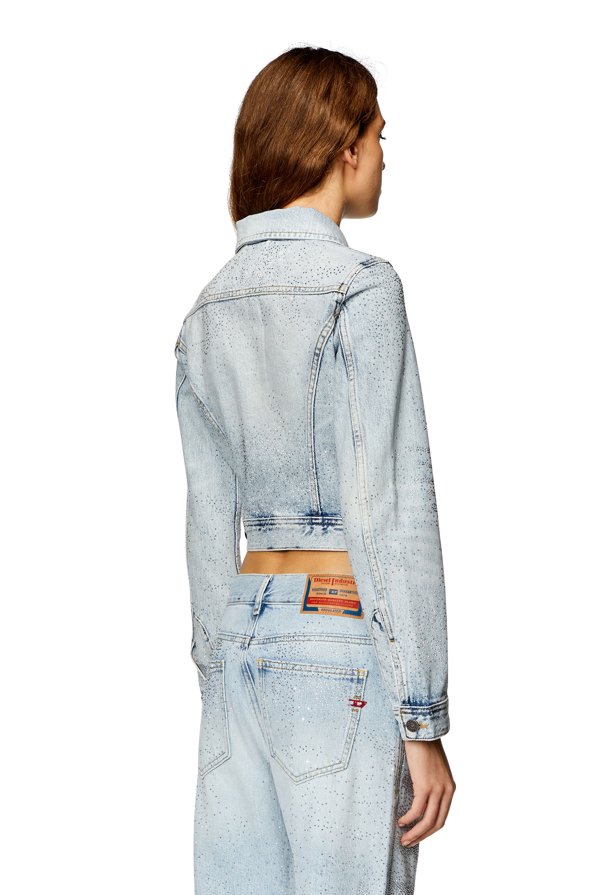 Diesel - DE-SLIMMY-S, Woman's Trucker jacket in micro-crystal denim in Light Blue - 4