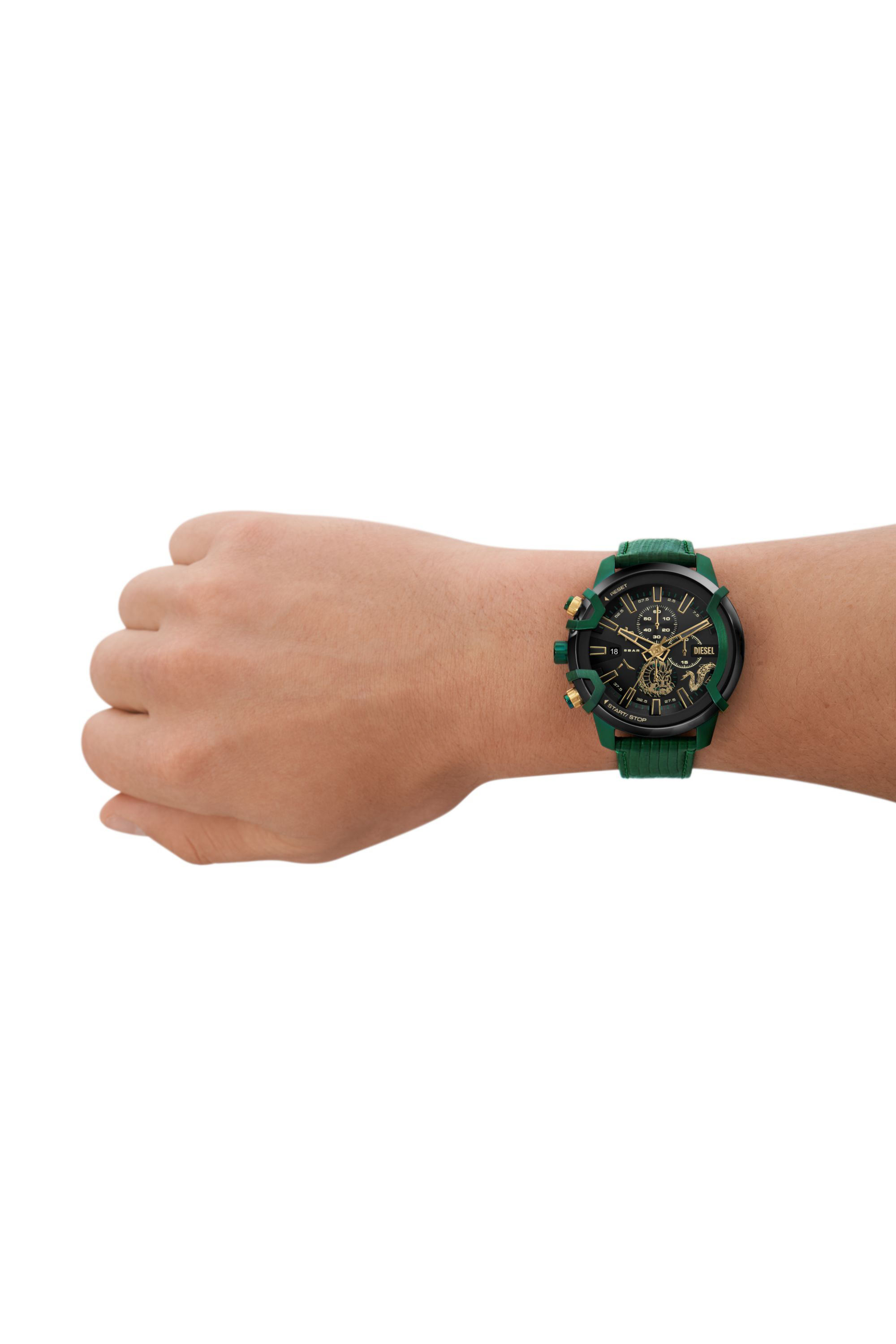 Diesel - DZ4651, Man Griffed chronograph green leather watch in Green - Image 4