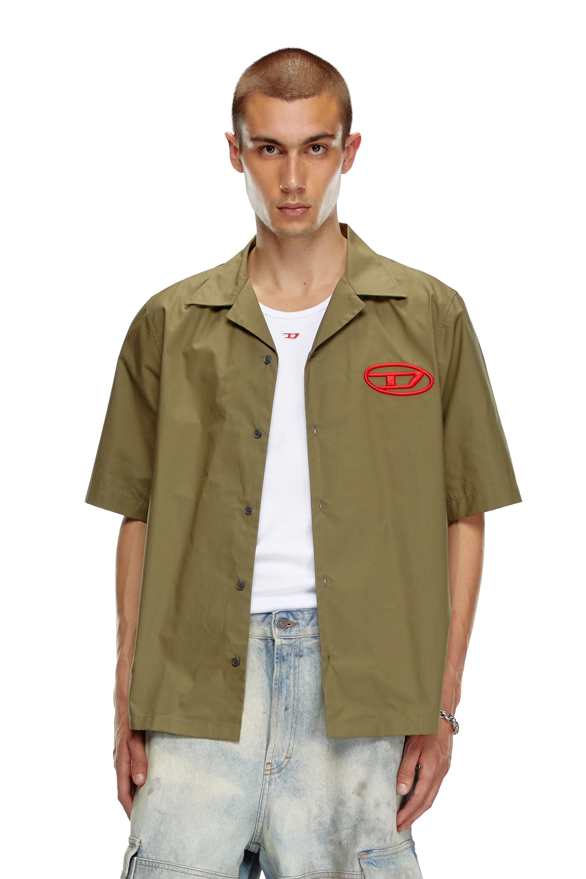 Diesel - S-MAC-C, Man Bowling shirt with logo embroidery in Green - Image 1