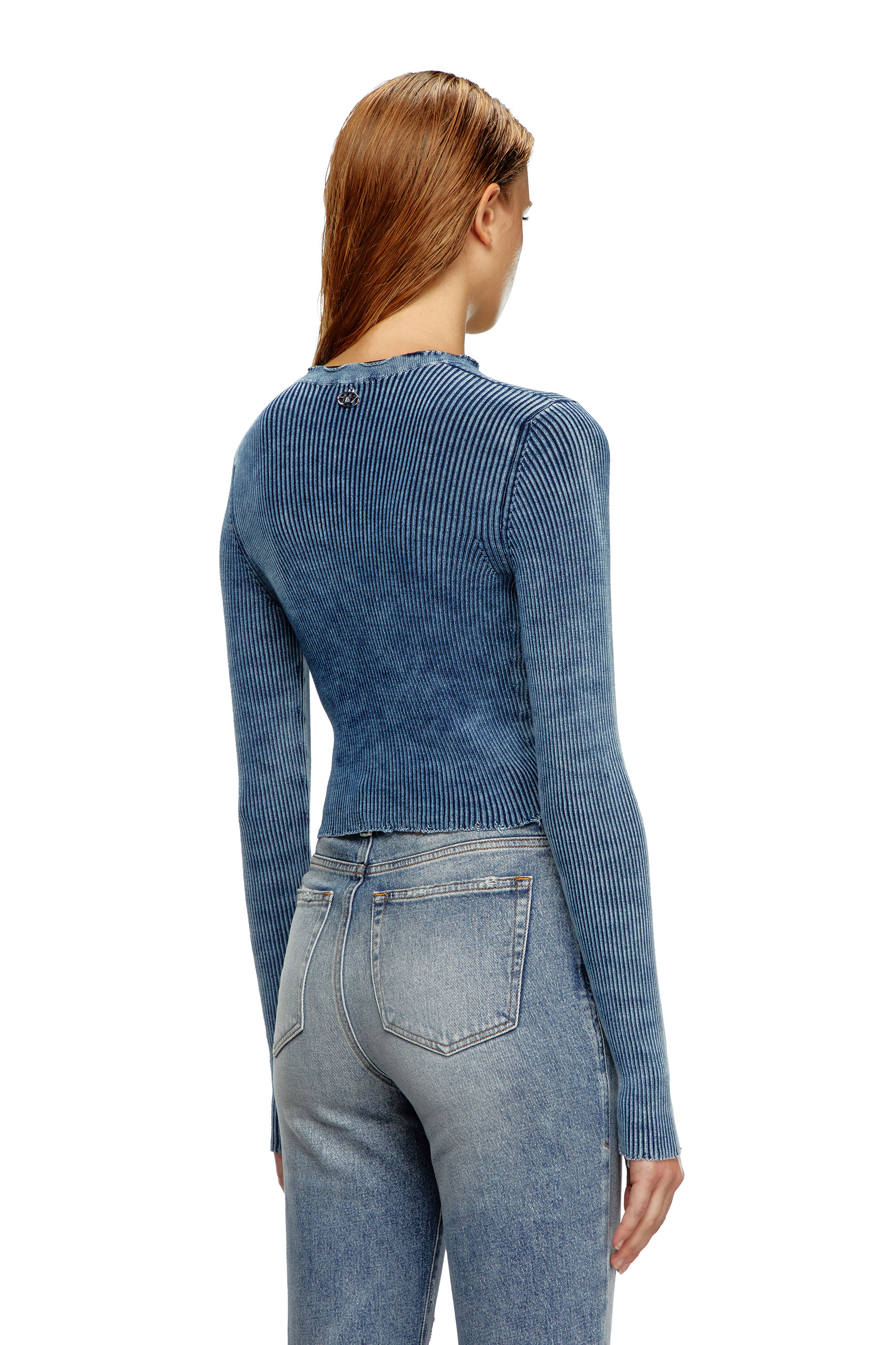 Diesel - M-ACCHIA, Woman Cropped lace-up top in indigo knit in Blue - Image 3