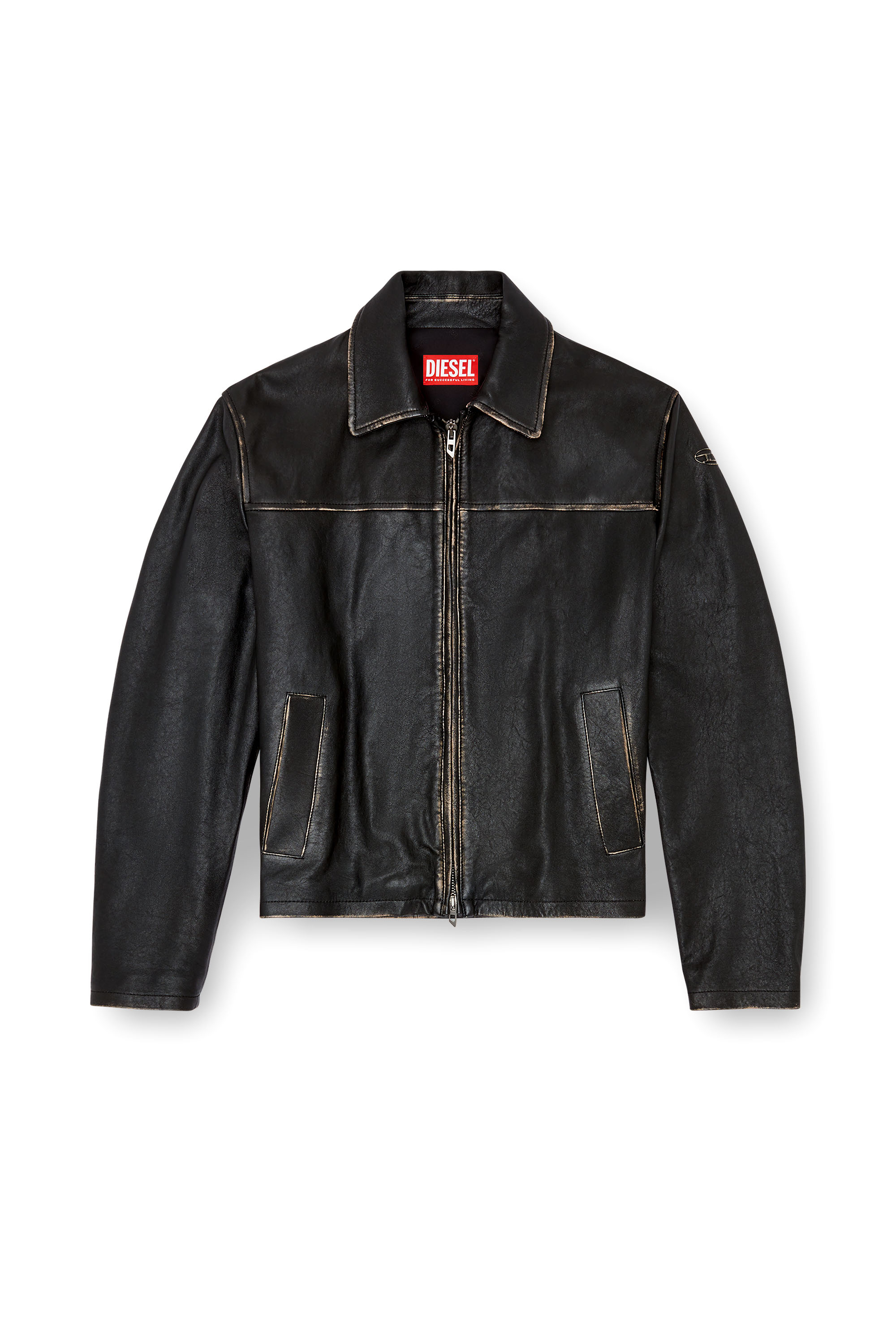 Diesel - L-BLIXIA, Man's Distressed leather jacket in Black - 3