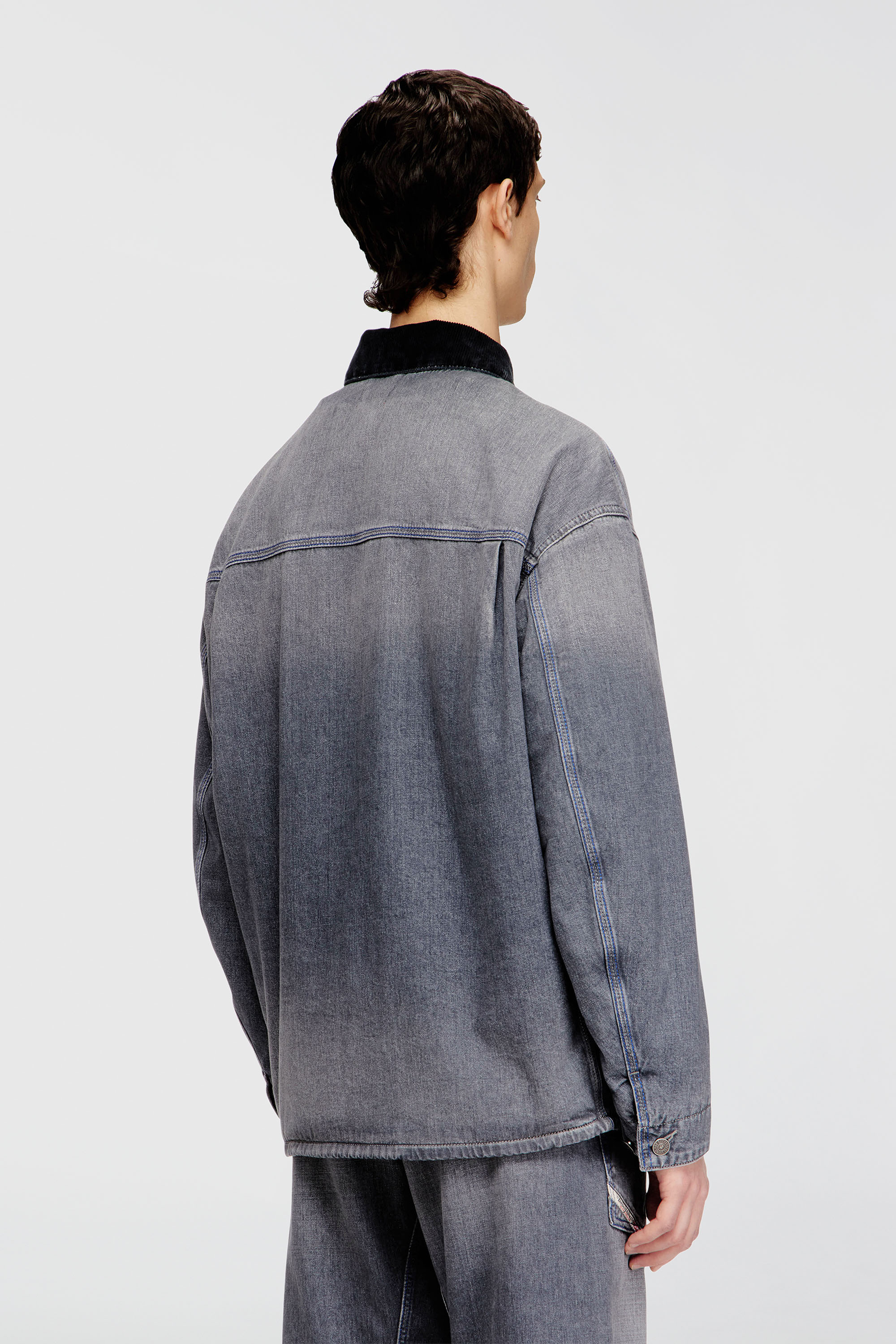 Diesel - D-STACK-U-L, Unisex's Utility-style denim jacket with contrasting collar in Grey - 4