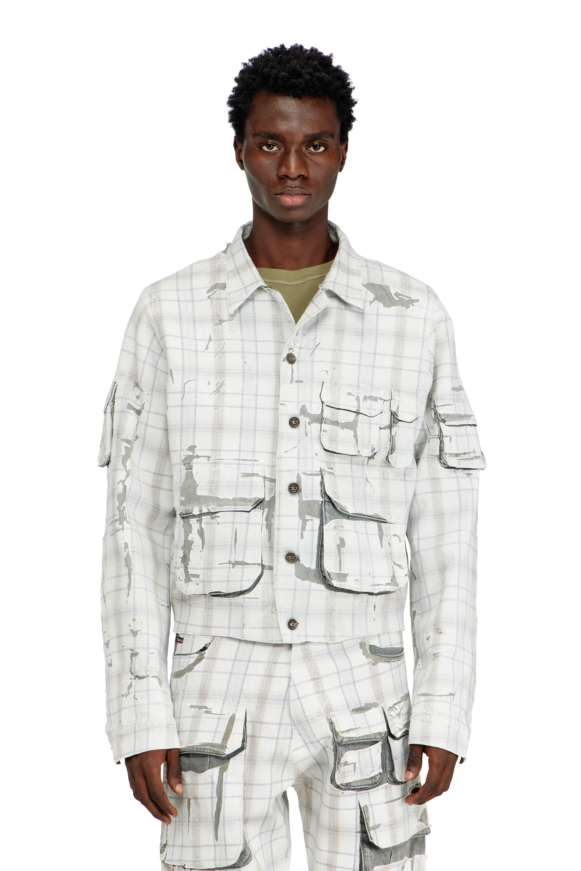 Diesel - D-VALEN-FSI1, Man's Denim jacket with peel-off effect in Grey - 1