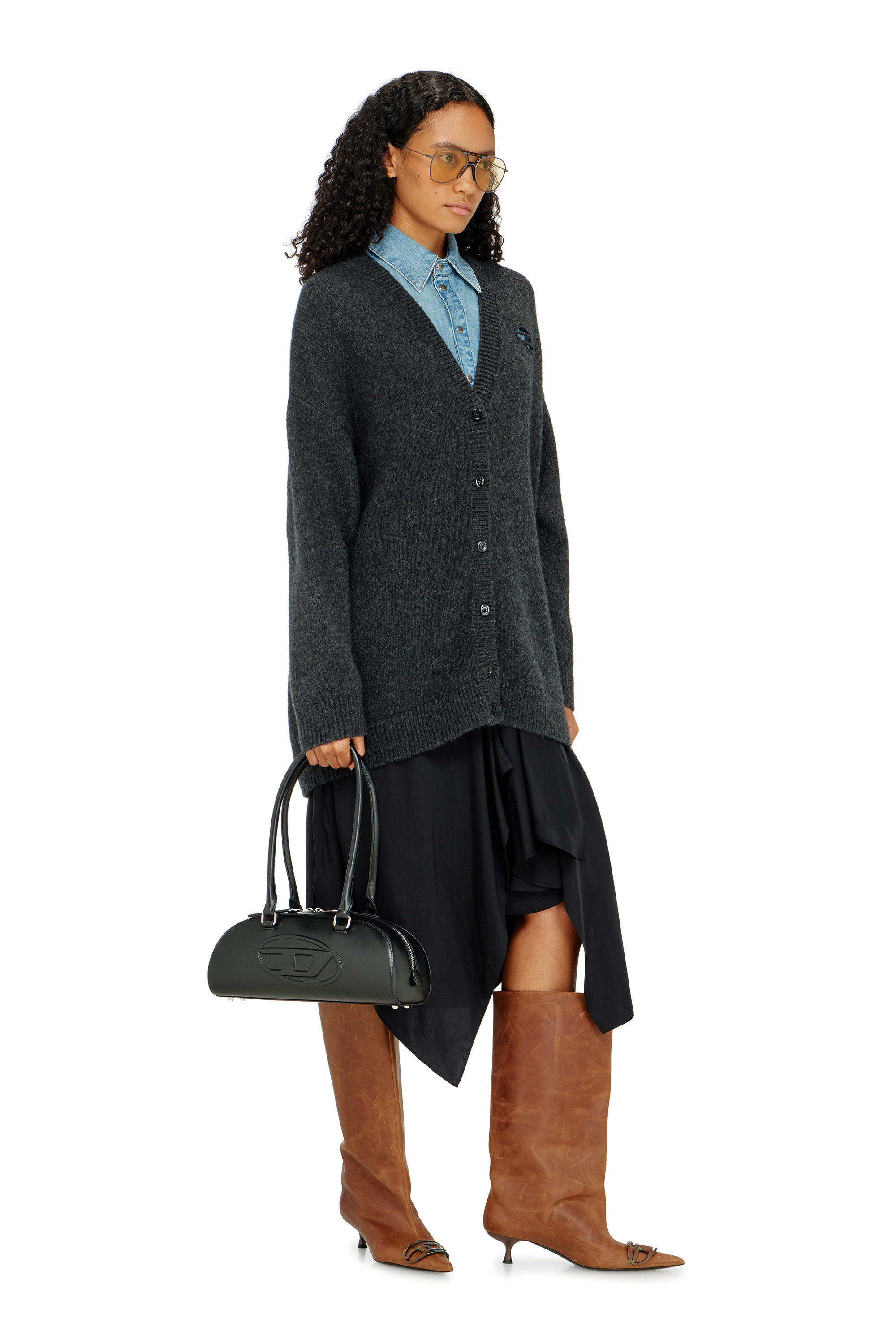 Diesel - M-AREELA, Woman's Cardigan in wool and alpaca blend in Black/Grey - 2