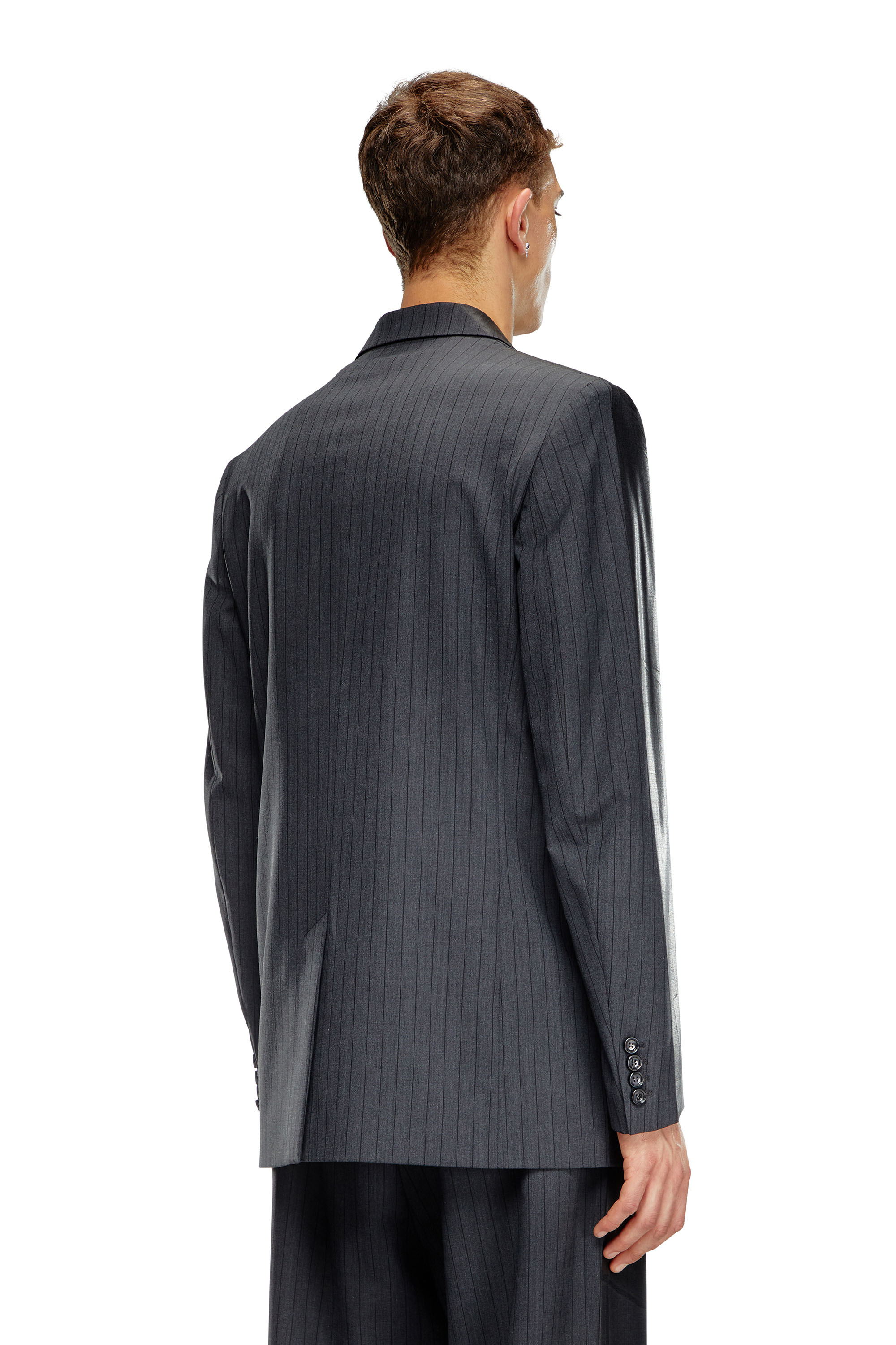 Diesel - J-STANLEY, Man Pinstripe blazer with coated front in Black - Image 4