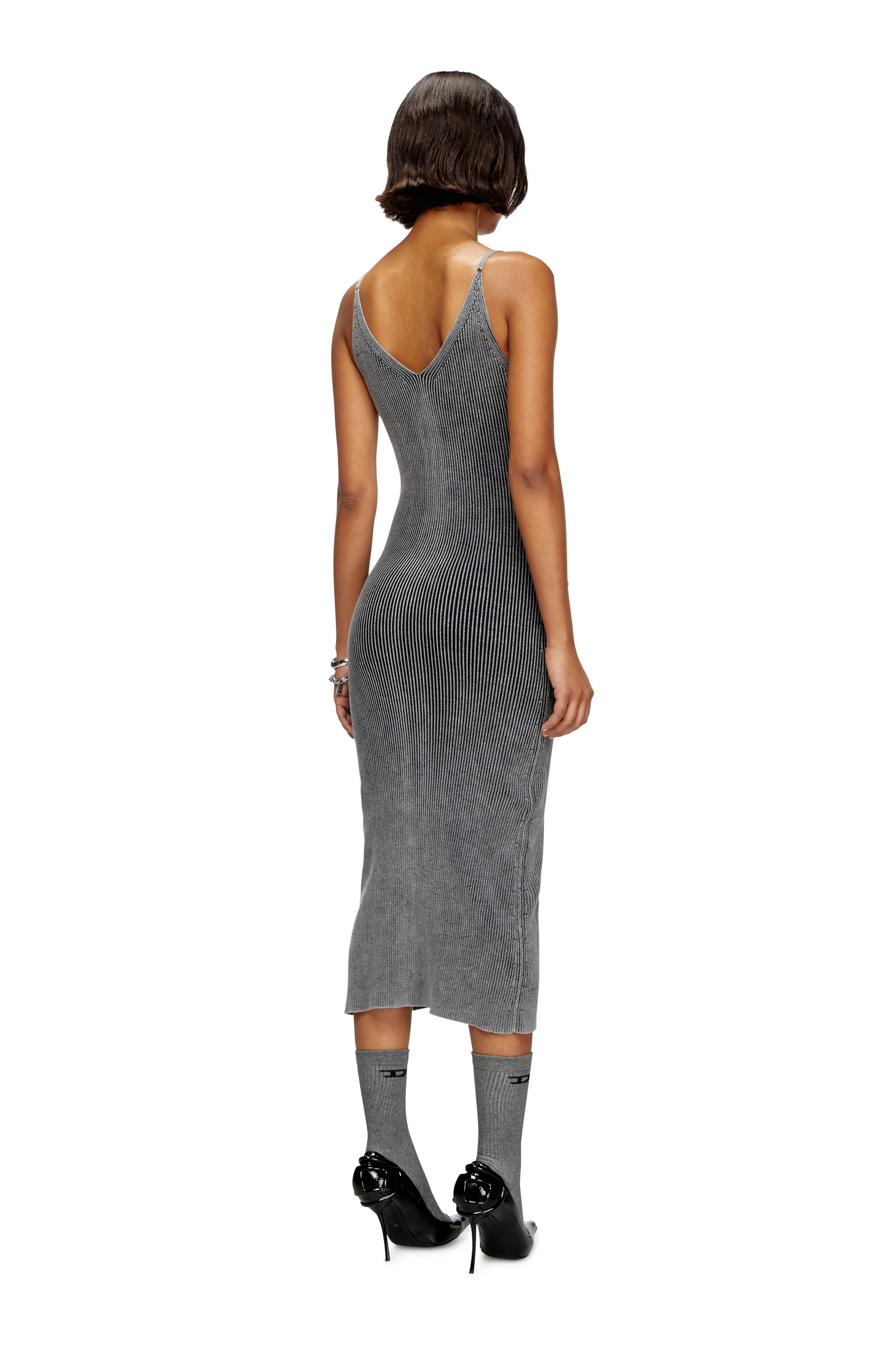 Diesel - M-MELTI, Woman's Knit midi dress with contrast pockets in Dark grey - 3