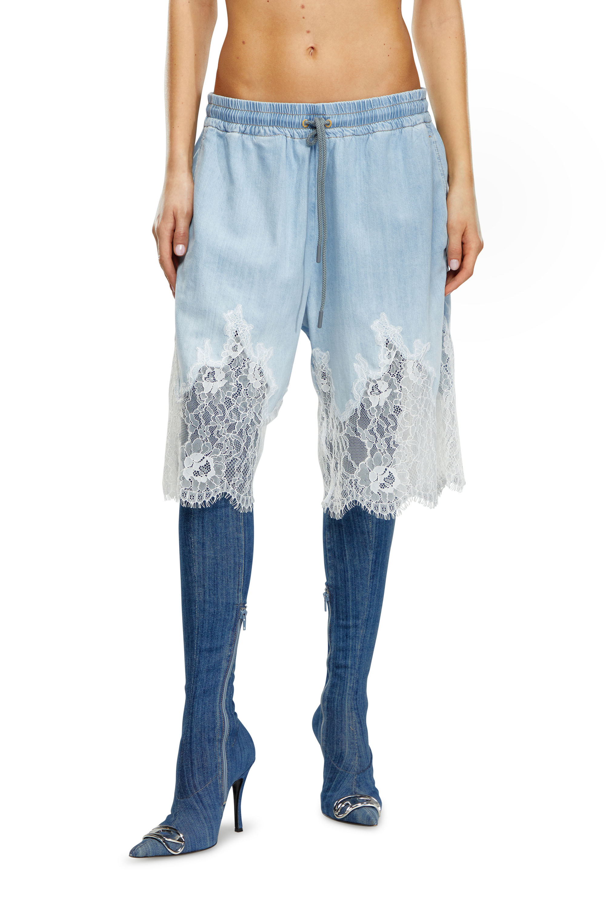 Diesel - DE-MALKIA-S, Woman Bermuda shorts in denim and lace in Blue - Image 1