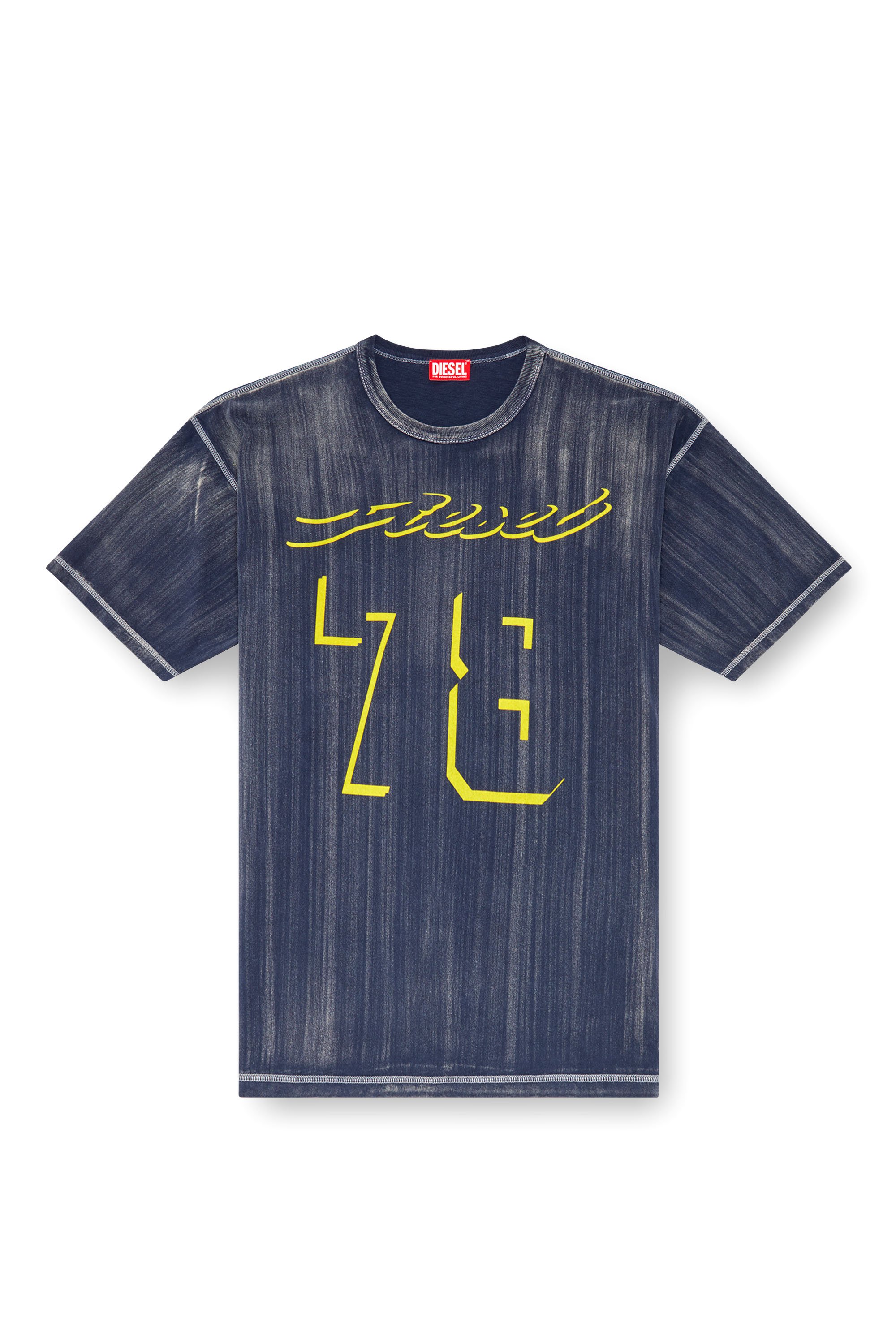 Diesel - T-BOXT-Q2, Man's Treated T-shirt with flocked logo in Blue - 3