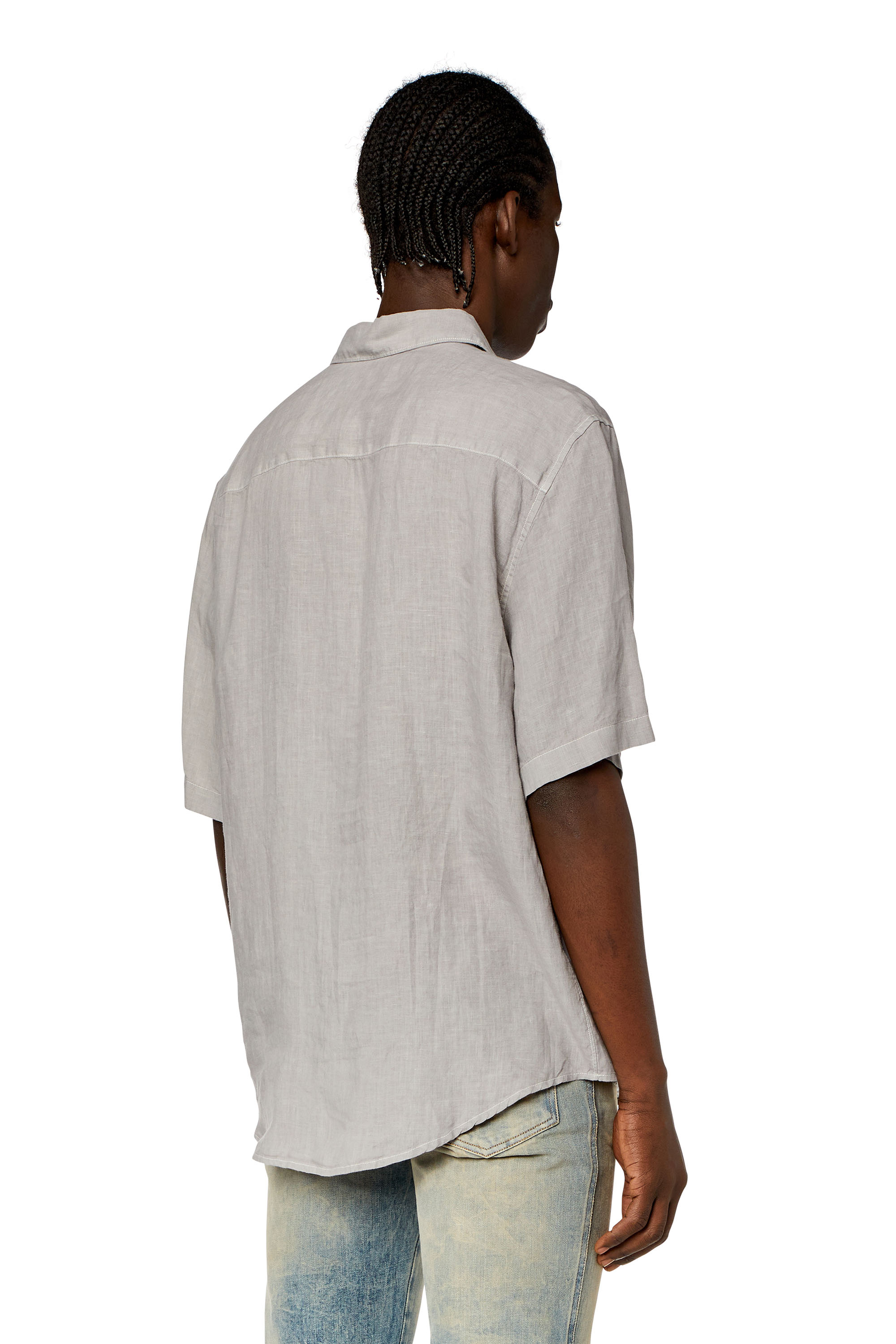 Diesel - S-EMIL-SHORT, Man Short-sleeve linen shirt in Grey - Image 4