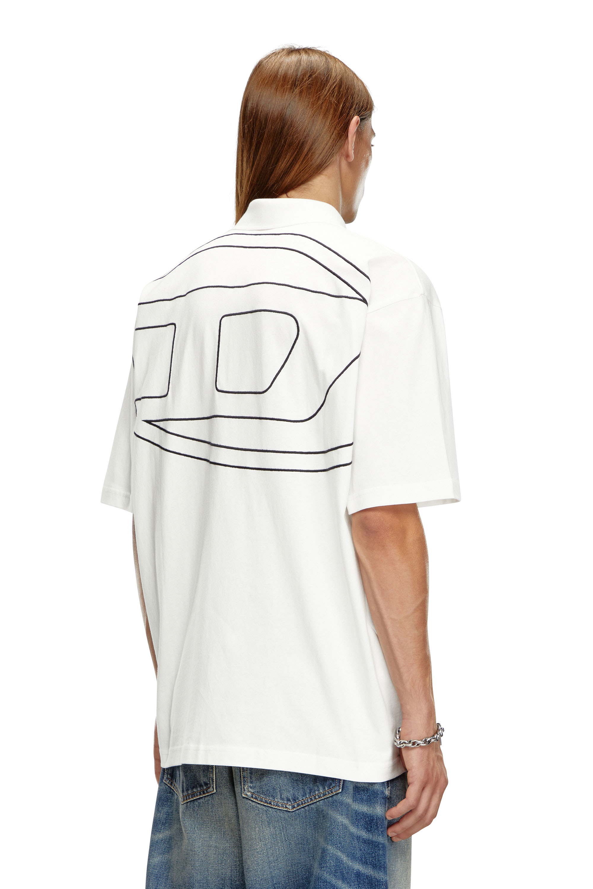 Diesel - T-VORT-MEGOVAL-D, Man's Polo shirt with maxi oval D embroidery in White/Black - 1