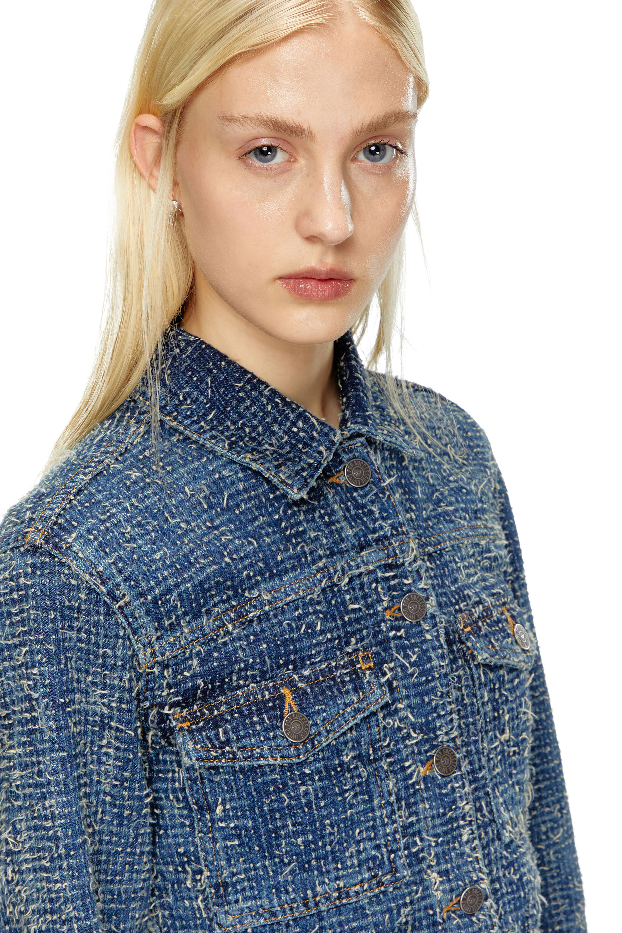 Diesel - DE-ATEL-S, Woman's Cropped jacket in bouclé denim in Medium blue - 5