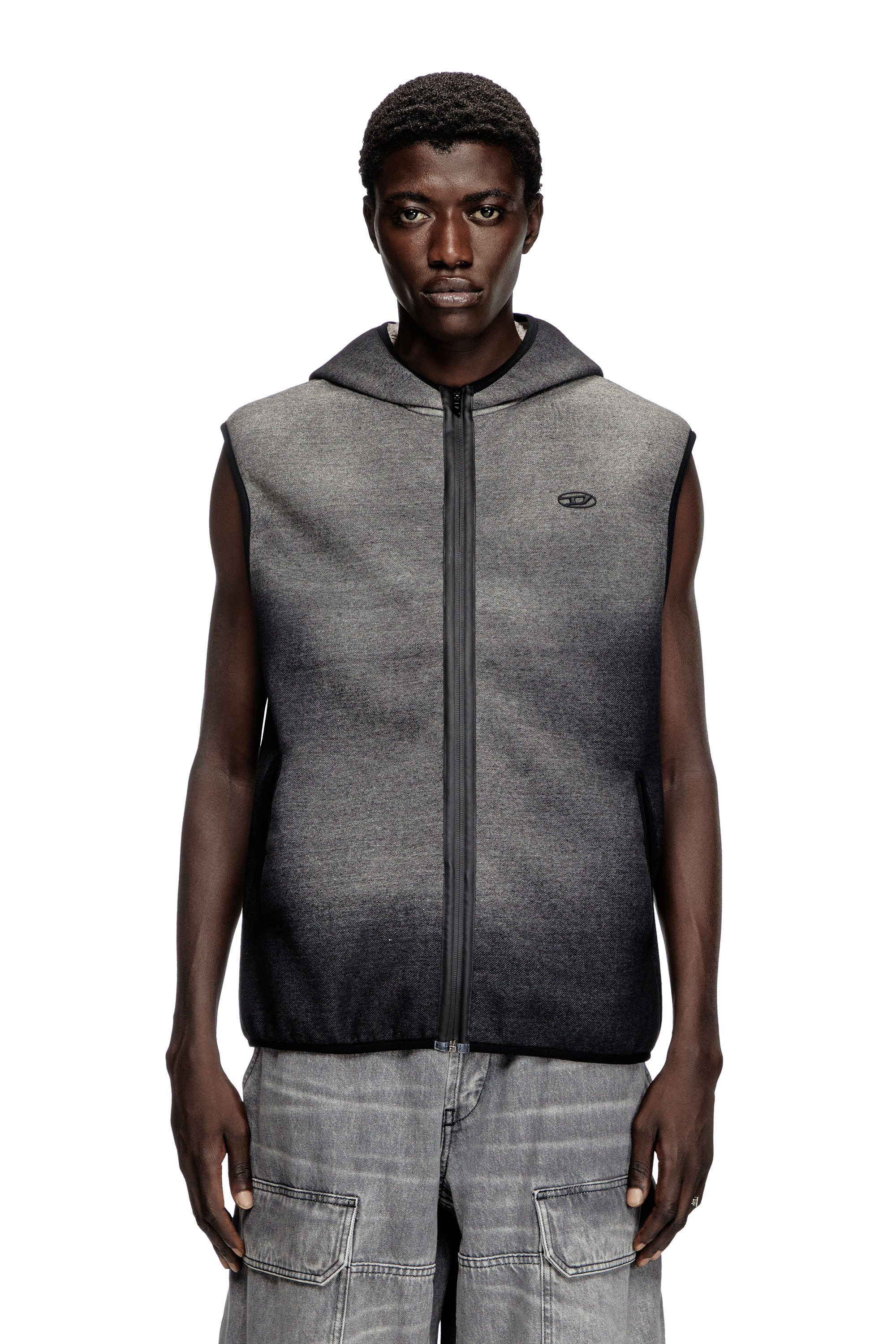 Diesel - S-HAKY, Unisex's Hooded vest in denim-effect jacquard in Black - 1