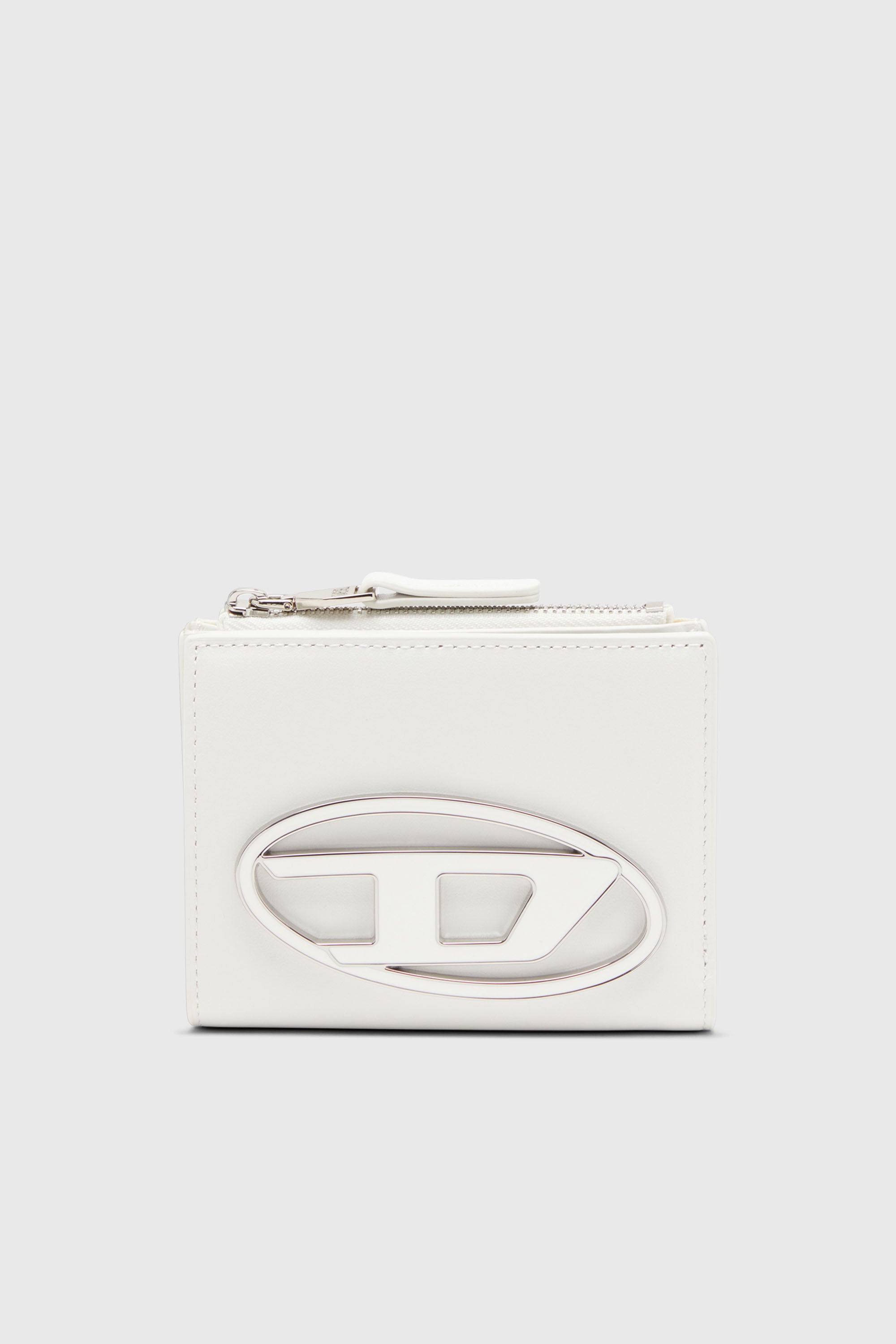Diesel - 1DR BI-FOLD ZIP II, Woman's Small leather wallet with logo plaque in White - 1
