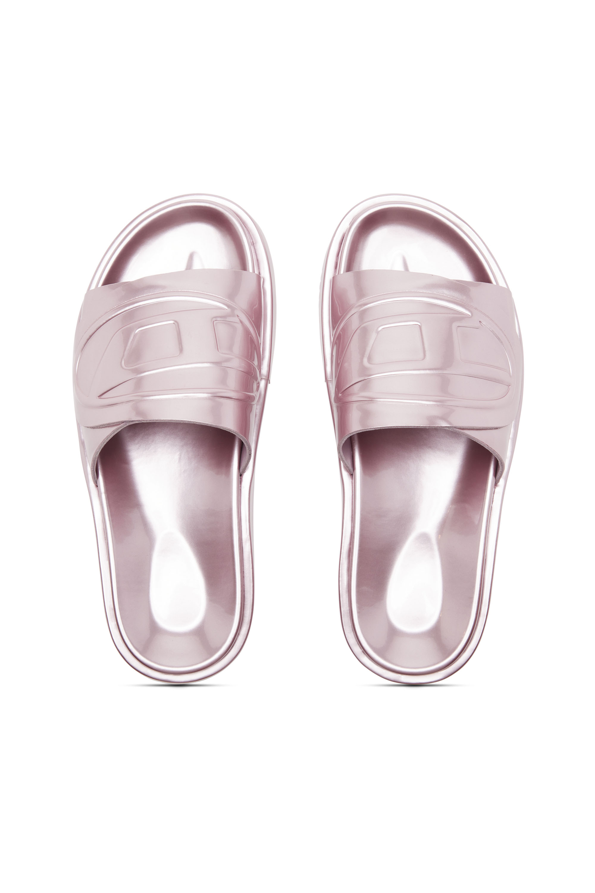 Diesel - SA-SLIDE D OVAL W, Woman Sa-Slide D-Metallic slide sandals with Oval D strap in Violet - Image 5