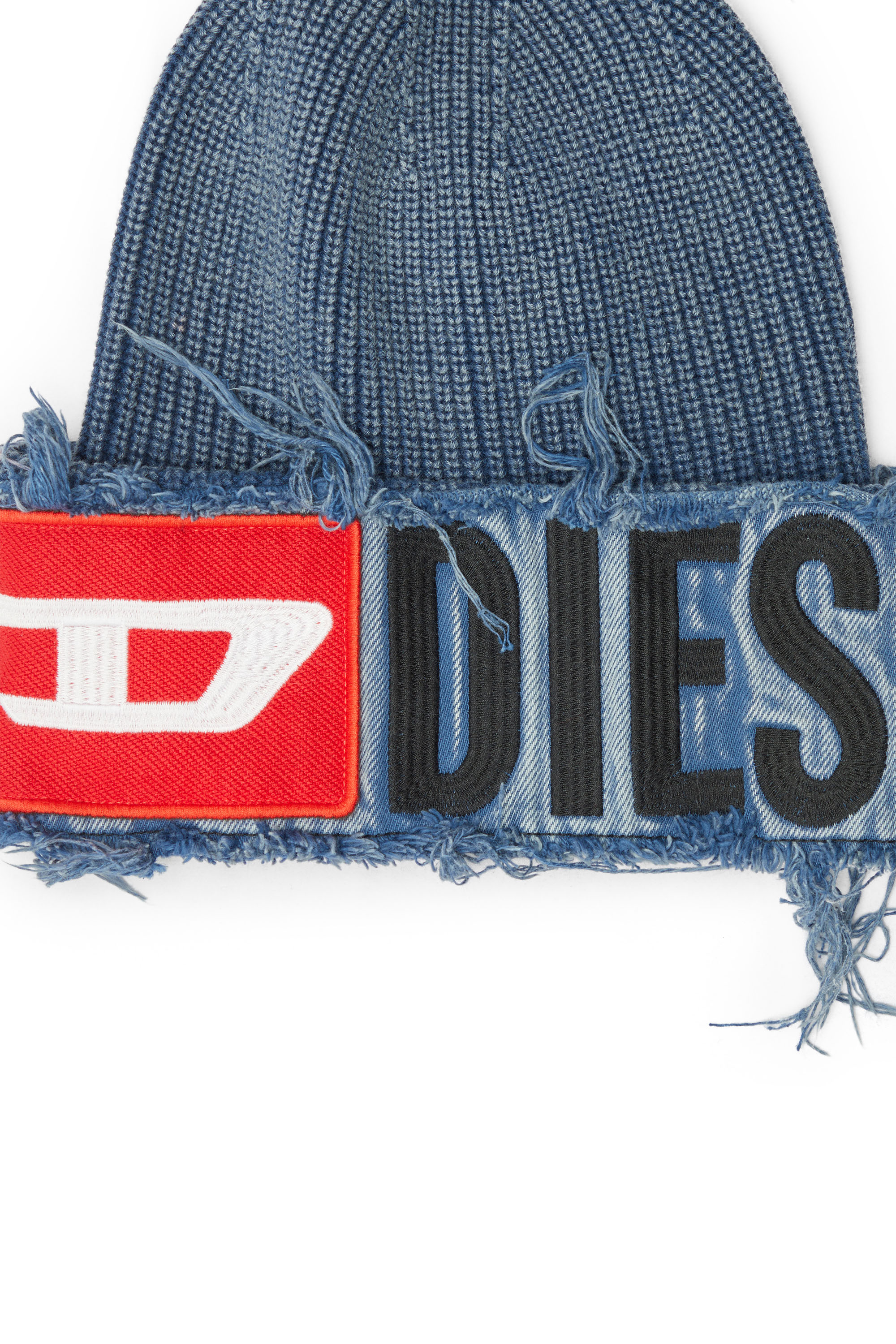 Diesel - K-FROK, Unisex's Denim effect beanie with bold patch detail in Blue - 3