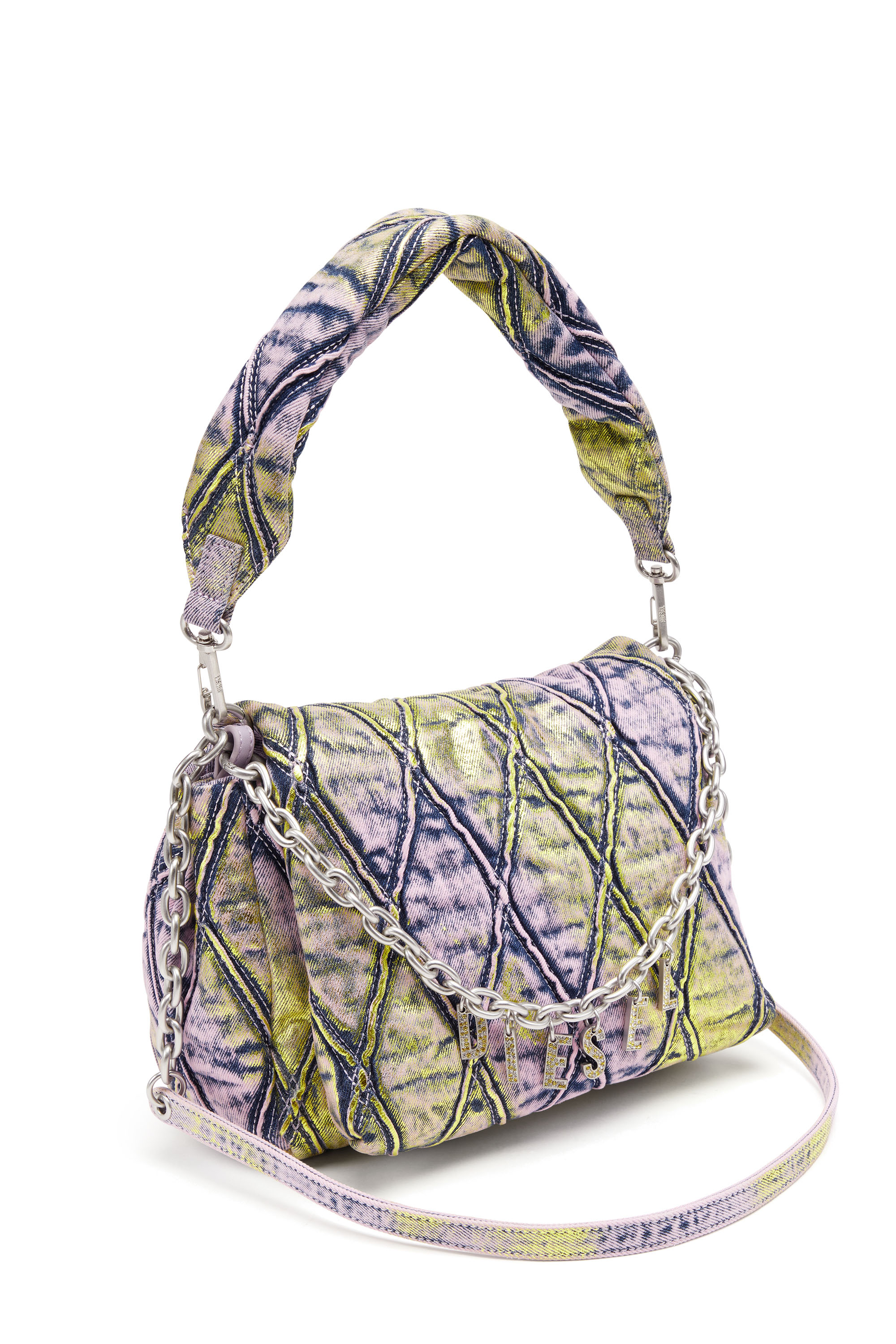 Diesel - CHARM-D SHOULDER M, Woman Charm-D M-Shoulder bag in shimmering quilted denim in Multicolor - Image 5