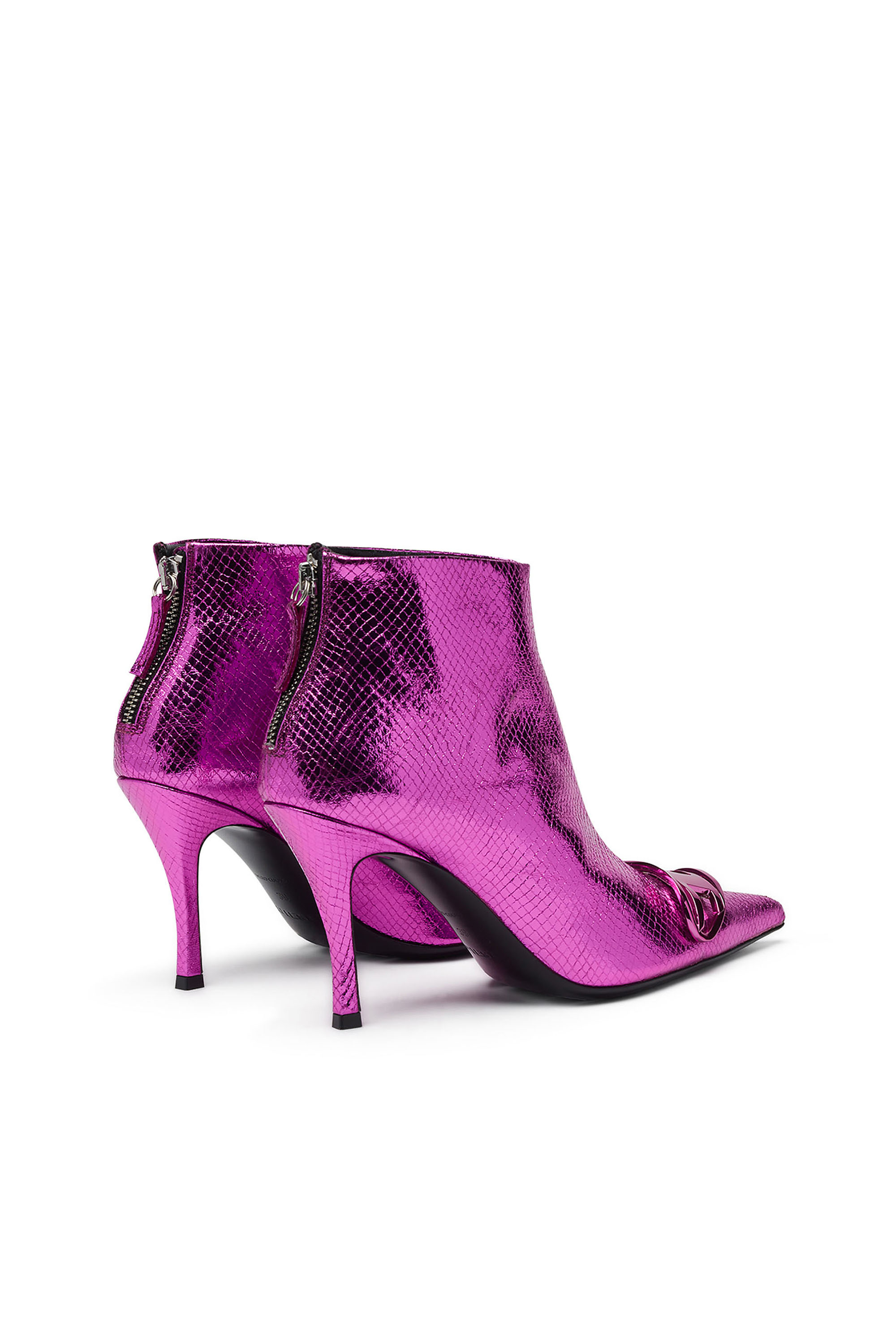 Diesel - D-VENUS AB, Woman D-Venus-Patent snake-effect ankle boots in Pink - Image 3