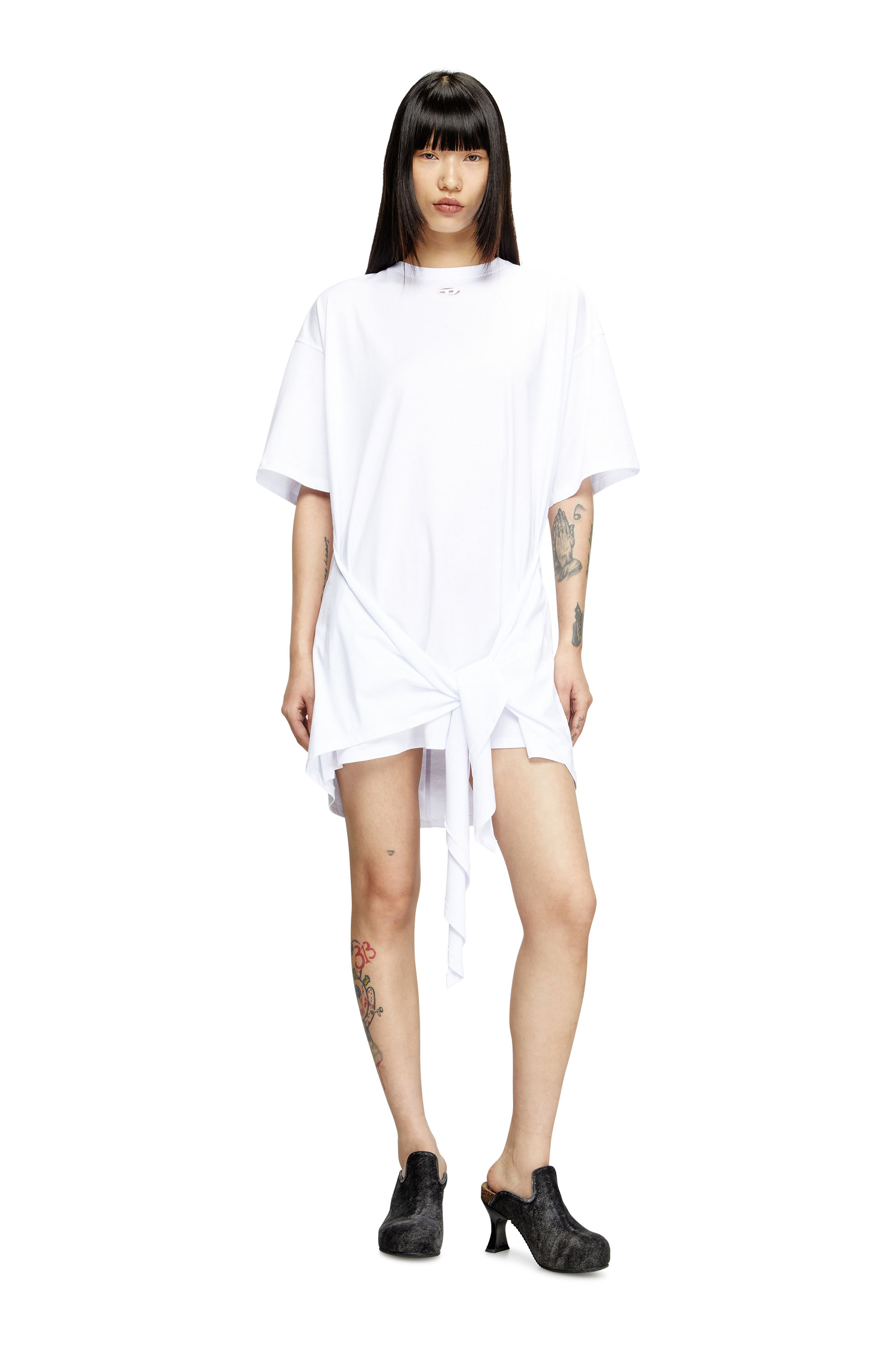 Diesel - D-EIVOR, Woman's T-shirt dress with tie front in White - 3