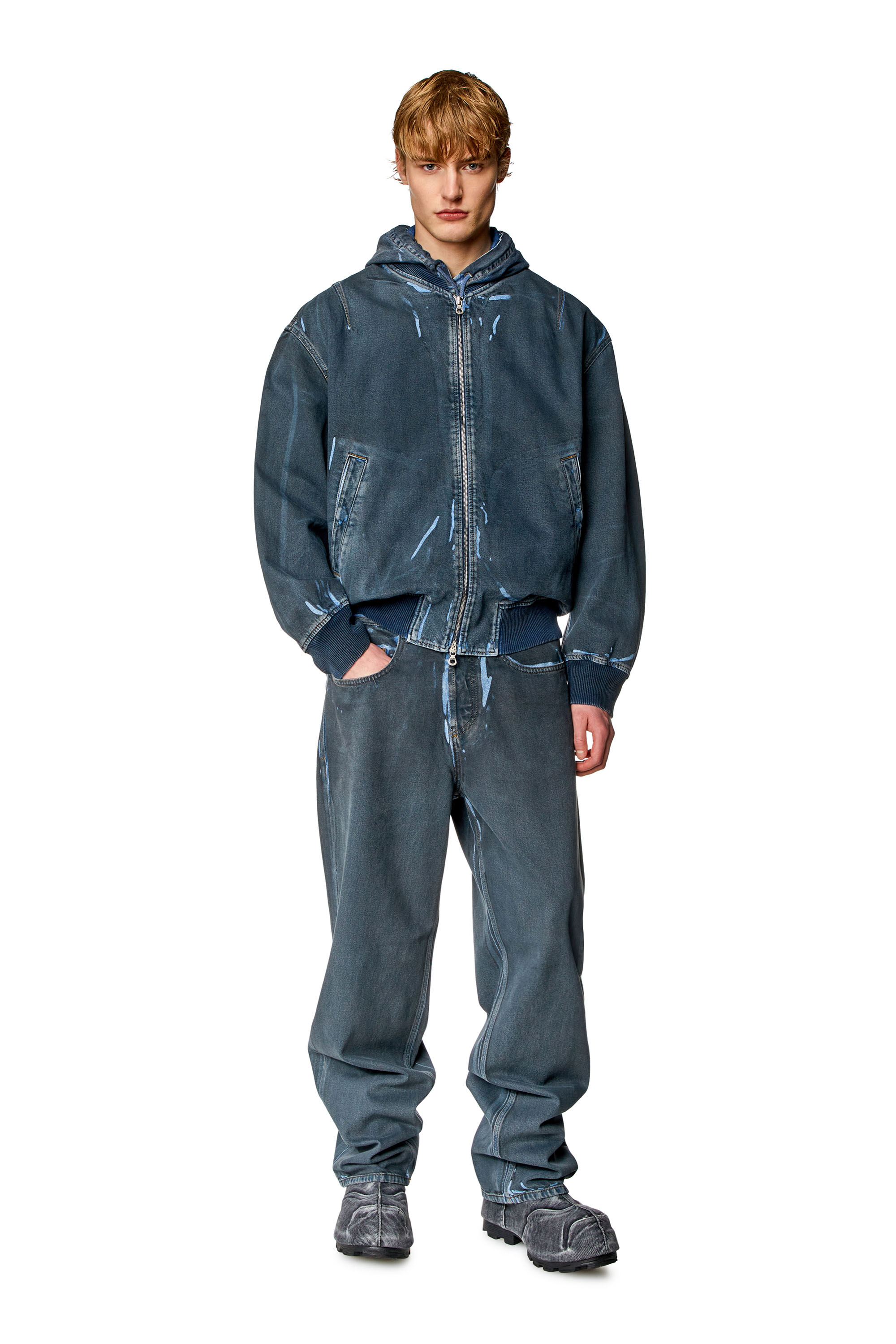 Diesel - D-VINZ-S, Man Bomber jacket in used-effect coated denim in Blue - Image 2