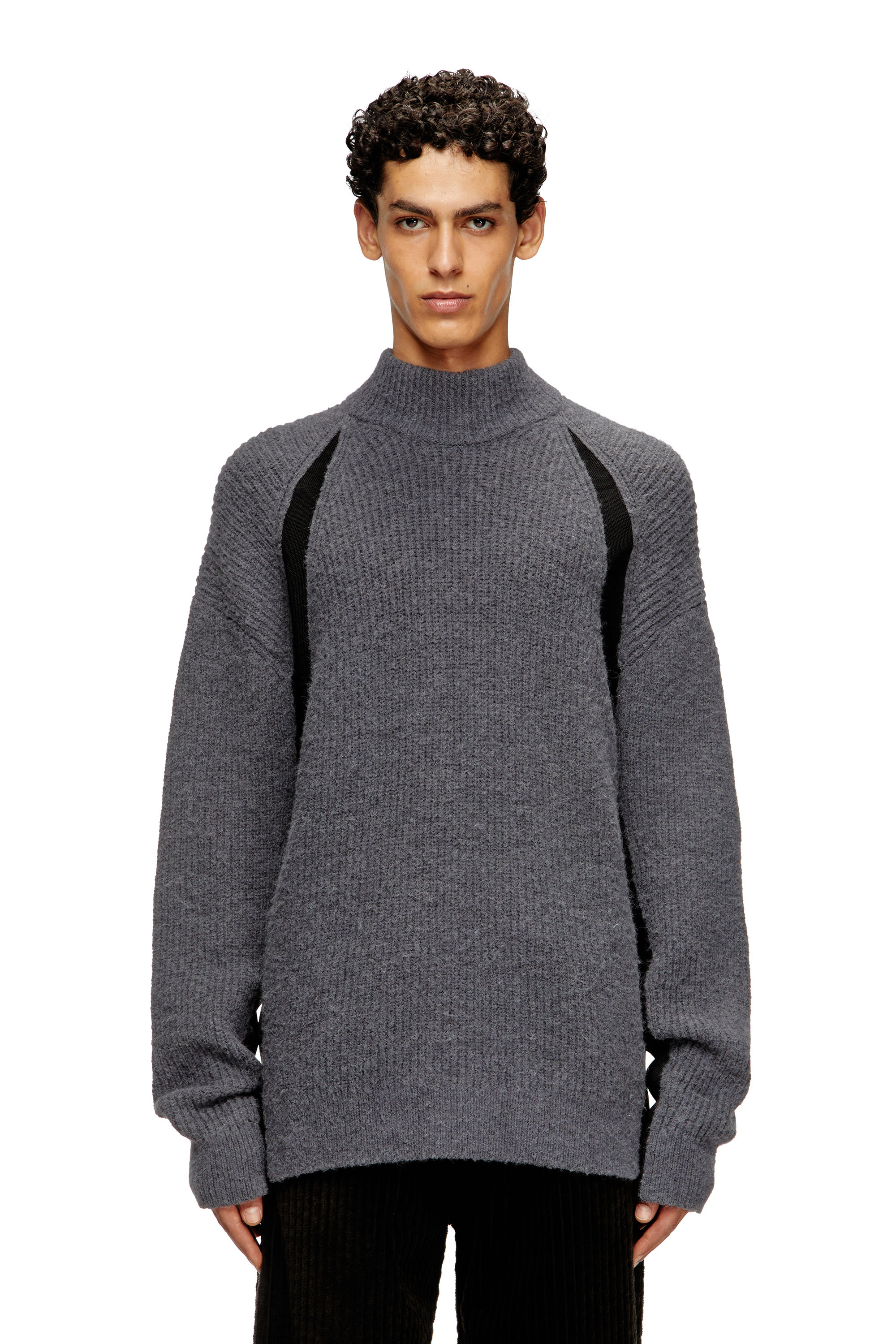 Diesel - K-LOLLO-TN, Man's Alpaca-blend jumper with contrast inserts in Grey - 1