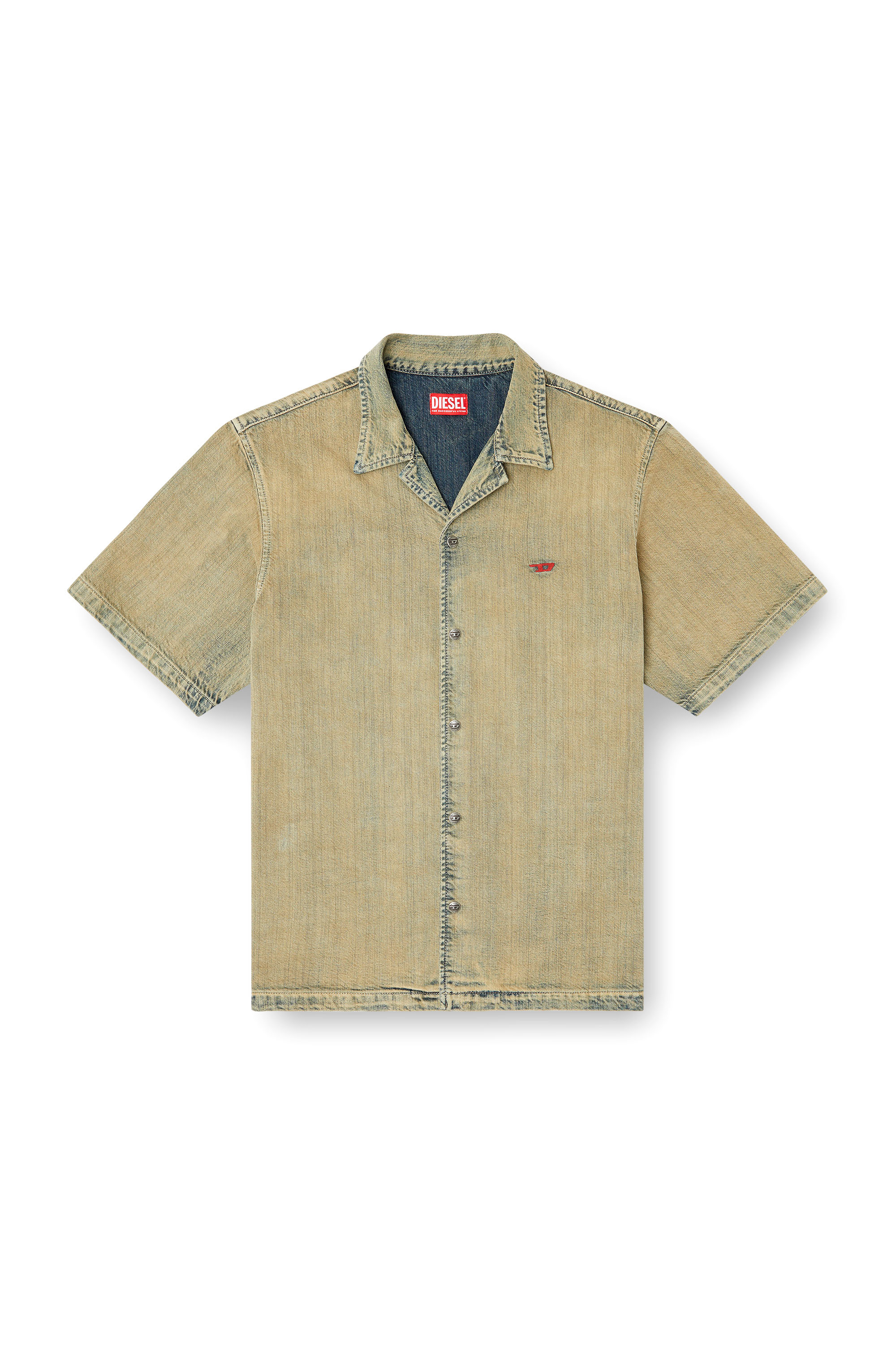 Diesel - D-NABIL-D, Man's Bowling shirt in gold-brush denim in Beige - 3