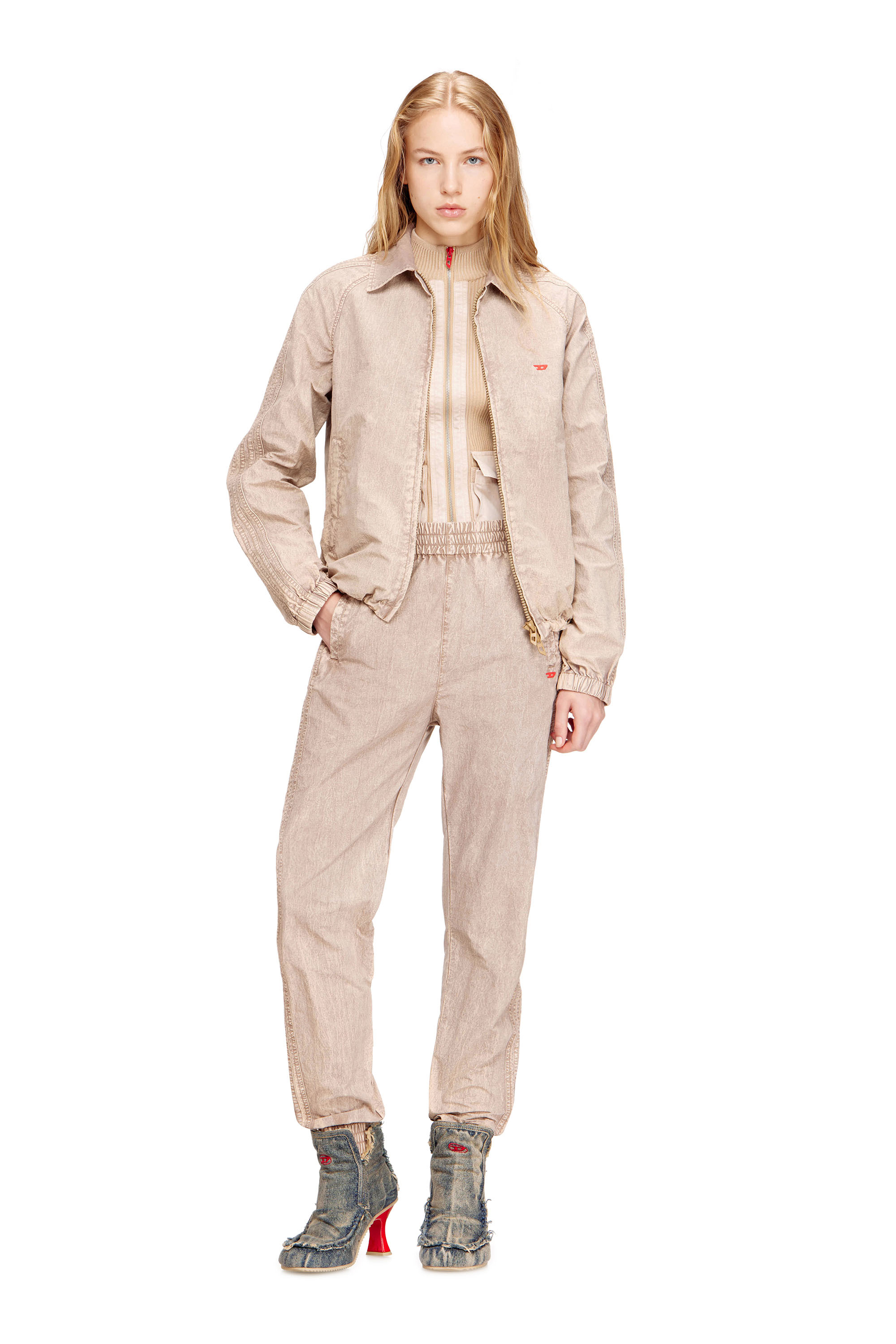 Diesel - J-FENIC-AG, Unisex's Taslan jacket with striped sleeves in Light Brown - 4