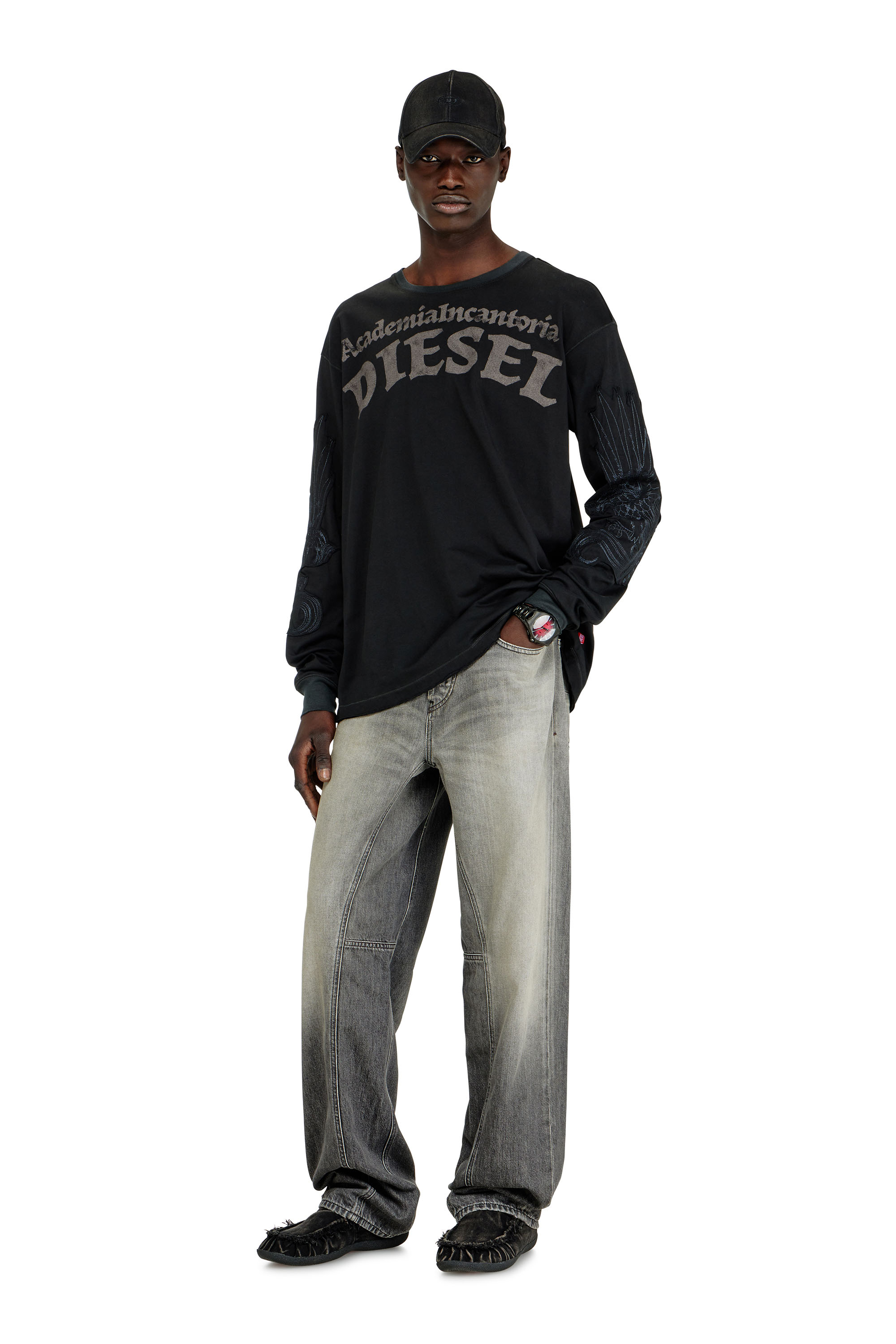 Diesel - T-NORM-LS-AA3, Man's Long-sleeve T-shirt with prints and patches in Black - 1
