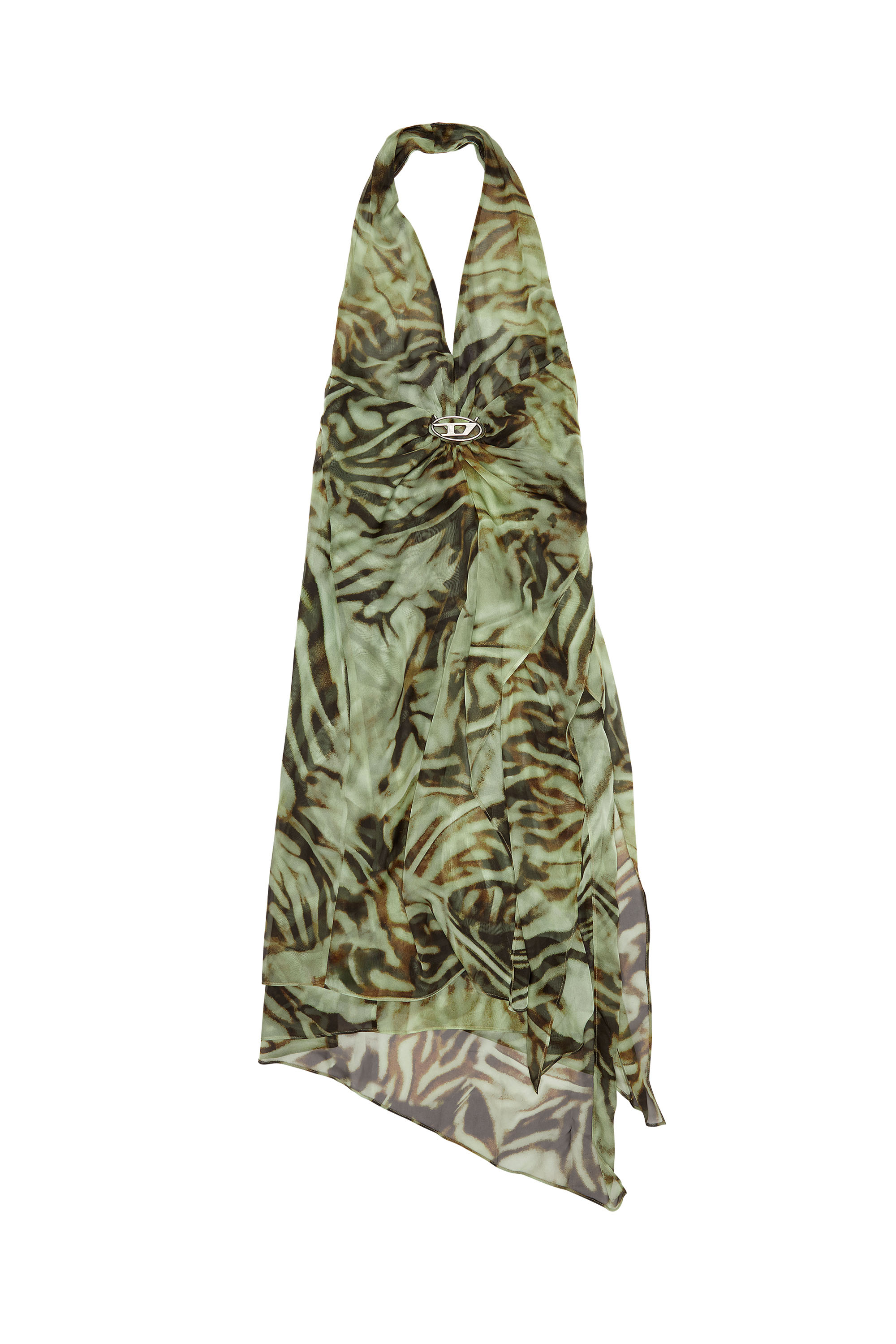Diesel - D-STINT, Woman Asymmetric midi dress in camo chiffon in Green - Image 4