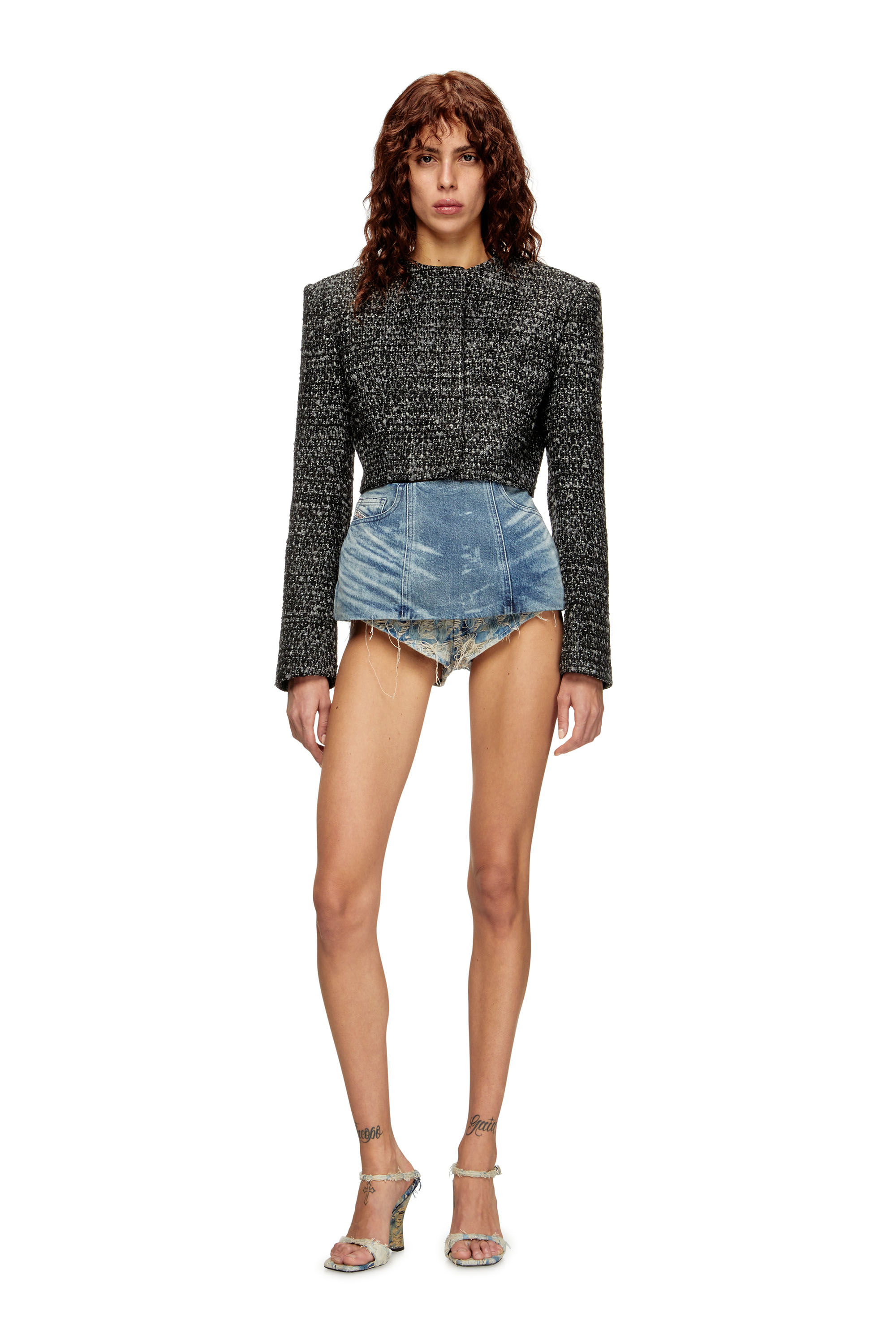 Diesel - DE-NORA-FSH, Woman's Belt skirt in lasered cotton-hemp denim in Medium blue - 1