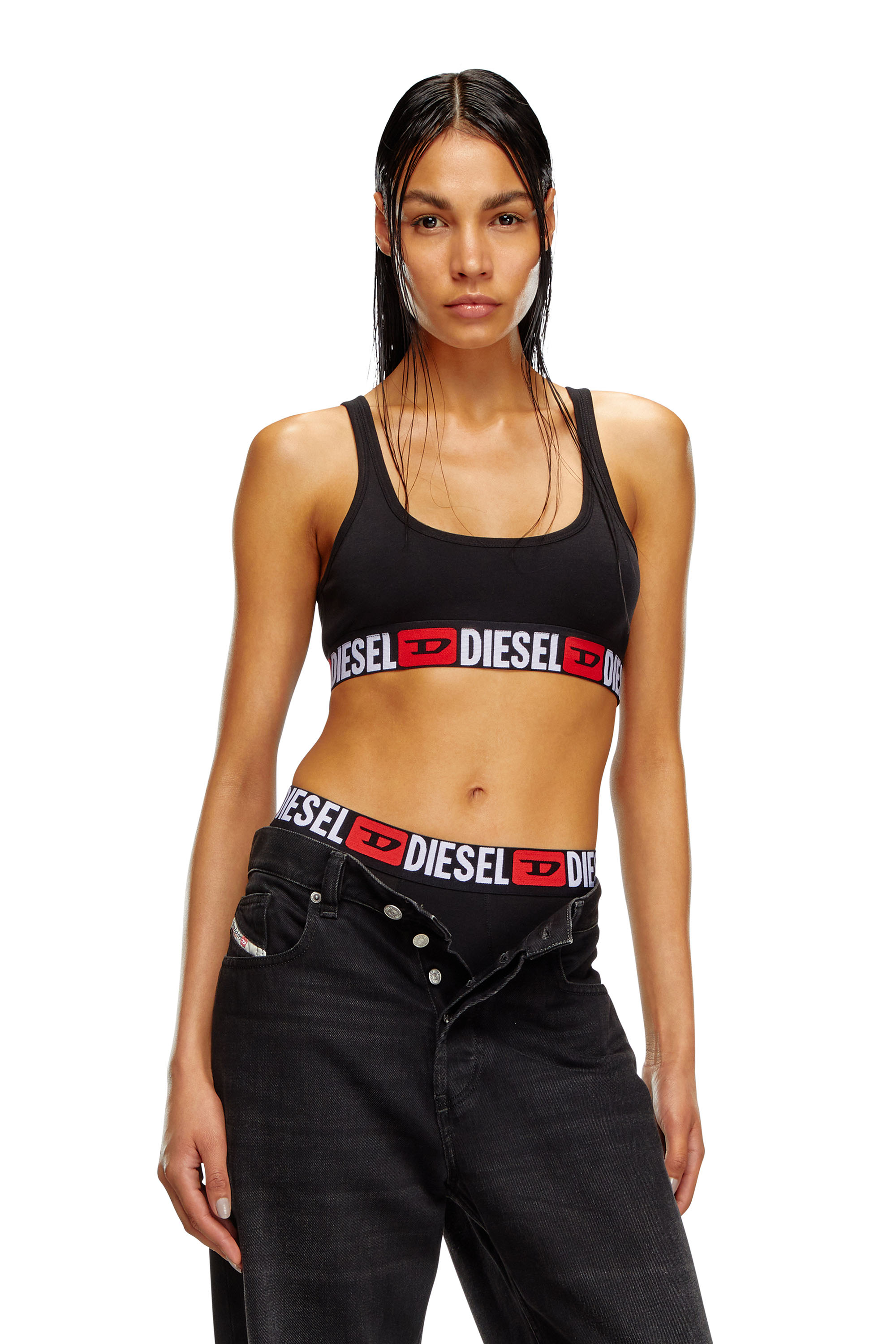 Diesel - UFSB-ORIBA, Woman's Ribbed bralette with logo band in Black - 1