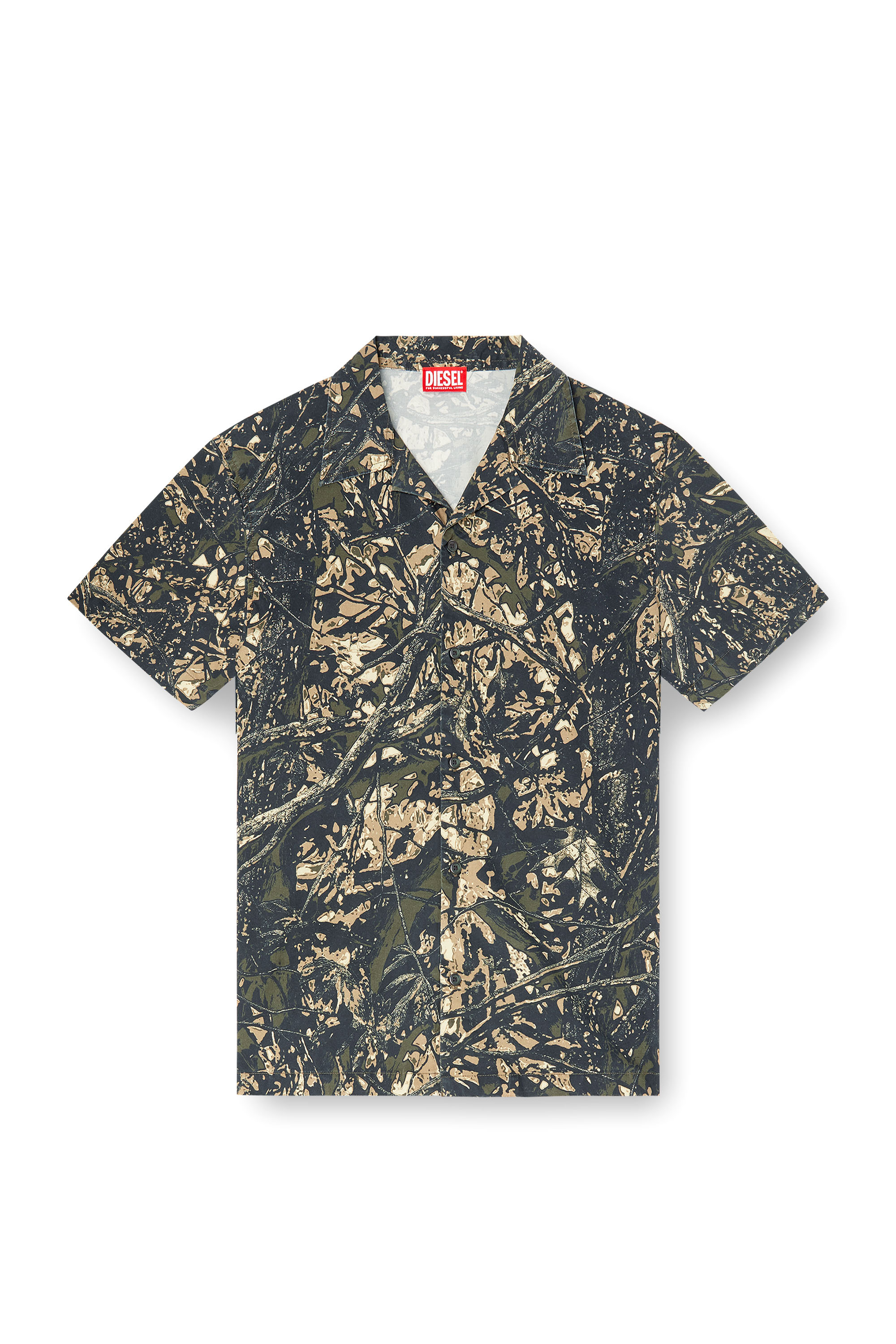 Diesel - S-LINT, Man's Short sleeved shirt with camo print in Brown/Green - 3