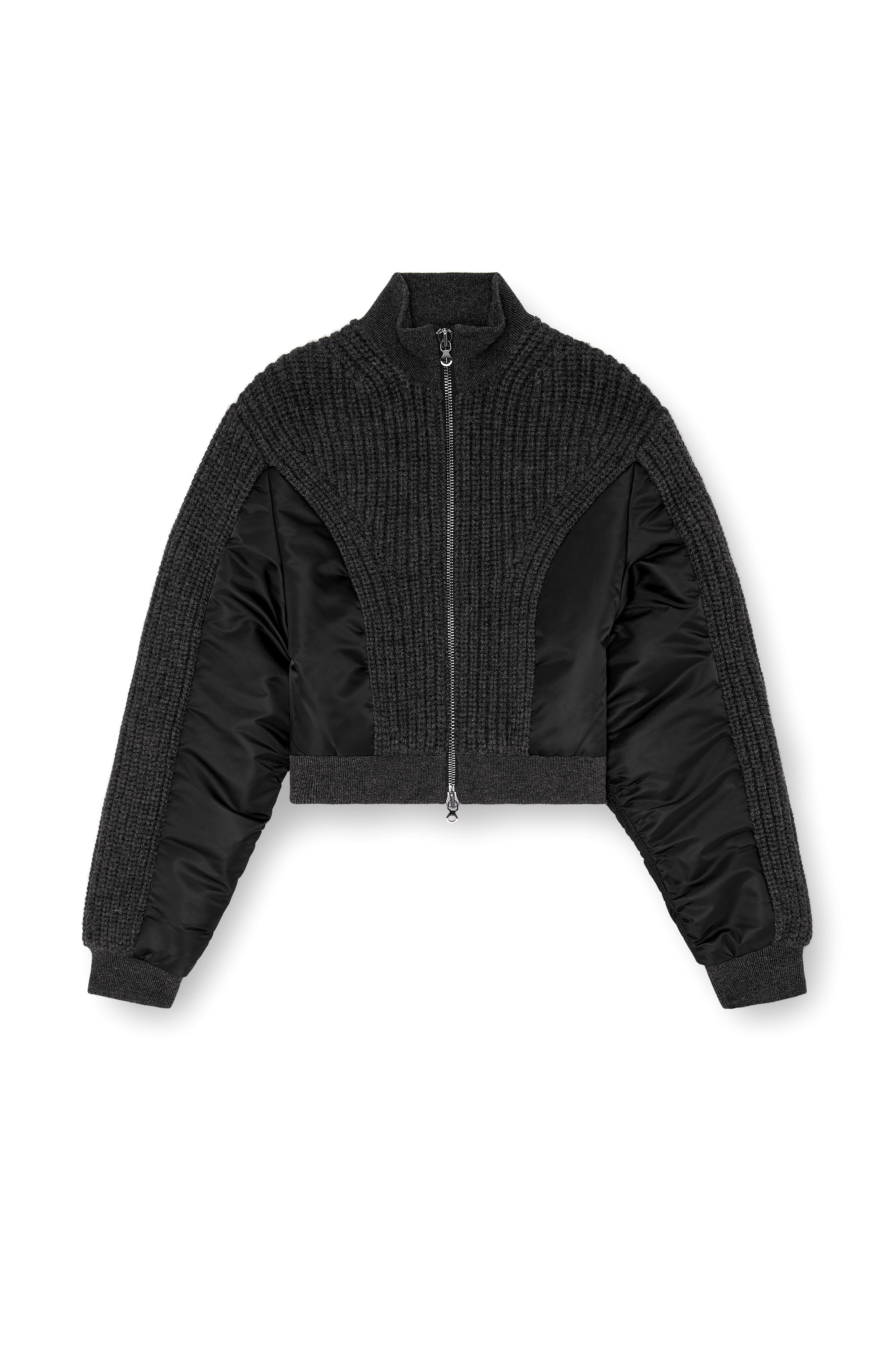 Diesel - M-ODENA, Woman's Jacket in wool knit and padded nylon in Black - 5