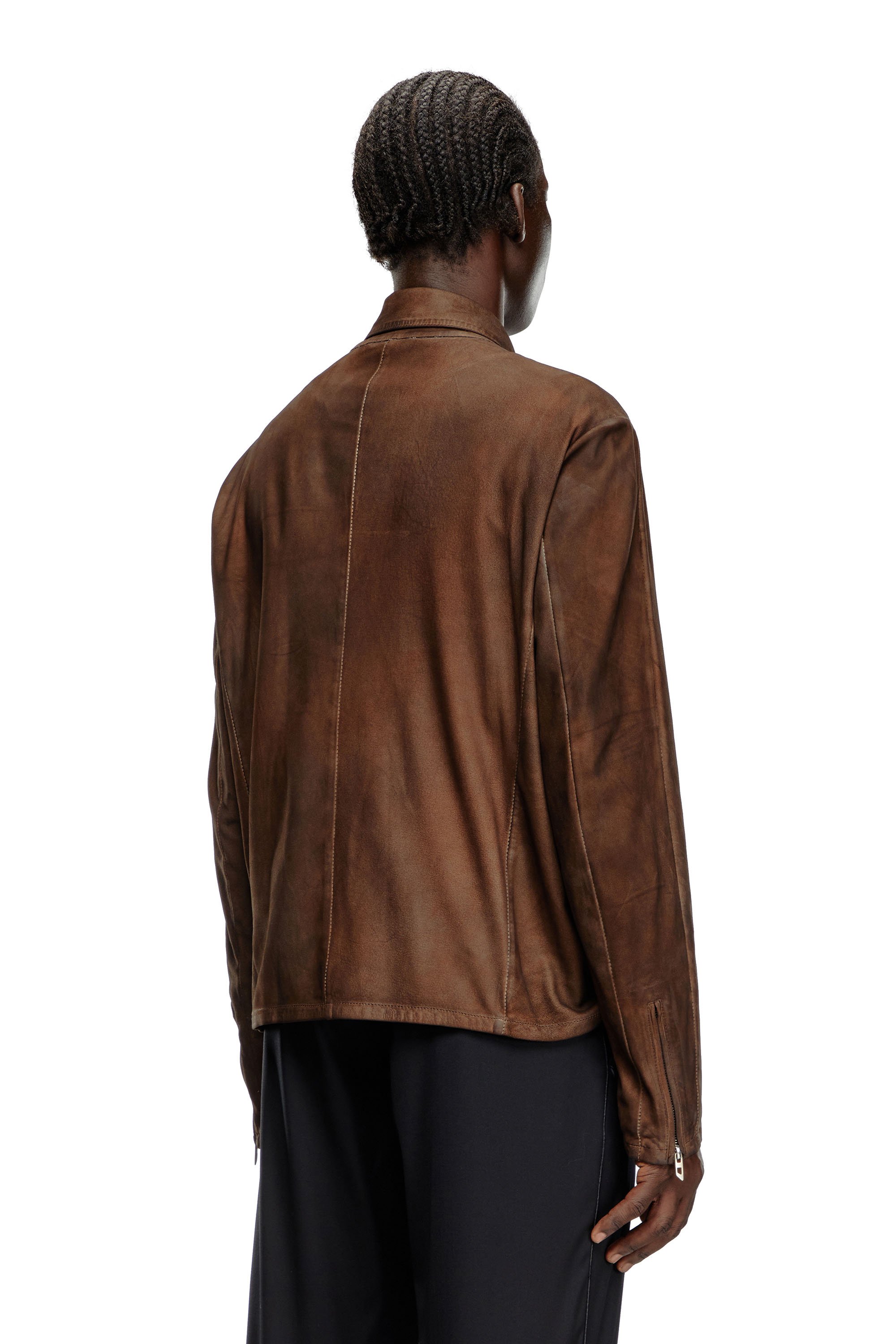 Diesel - L-CROMBE, Man Blouson jacket in treated leather in Brown - Image 4