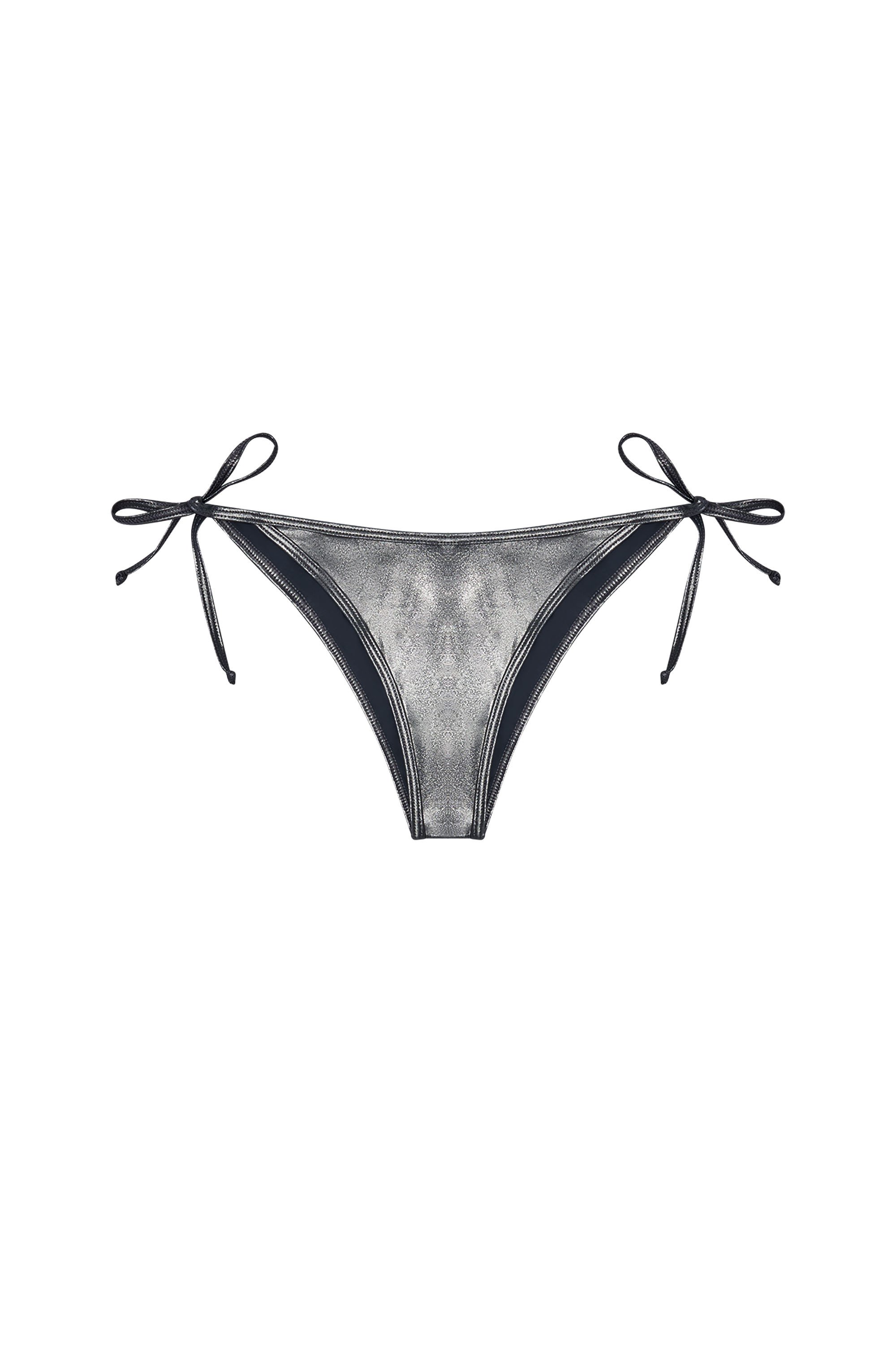 Diesel - BRAZILIAN-D-CORE, Woman's Metallic bikini bottoms with logo in Grey - 4