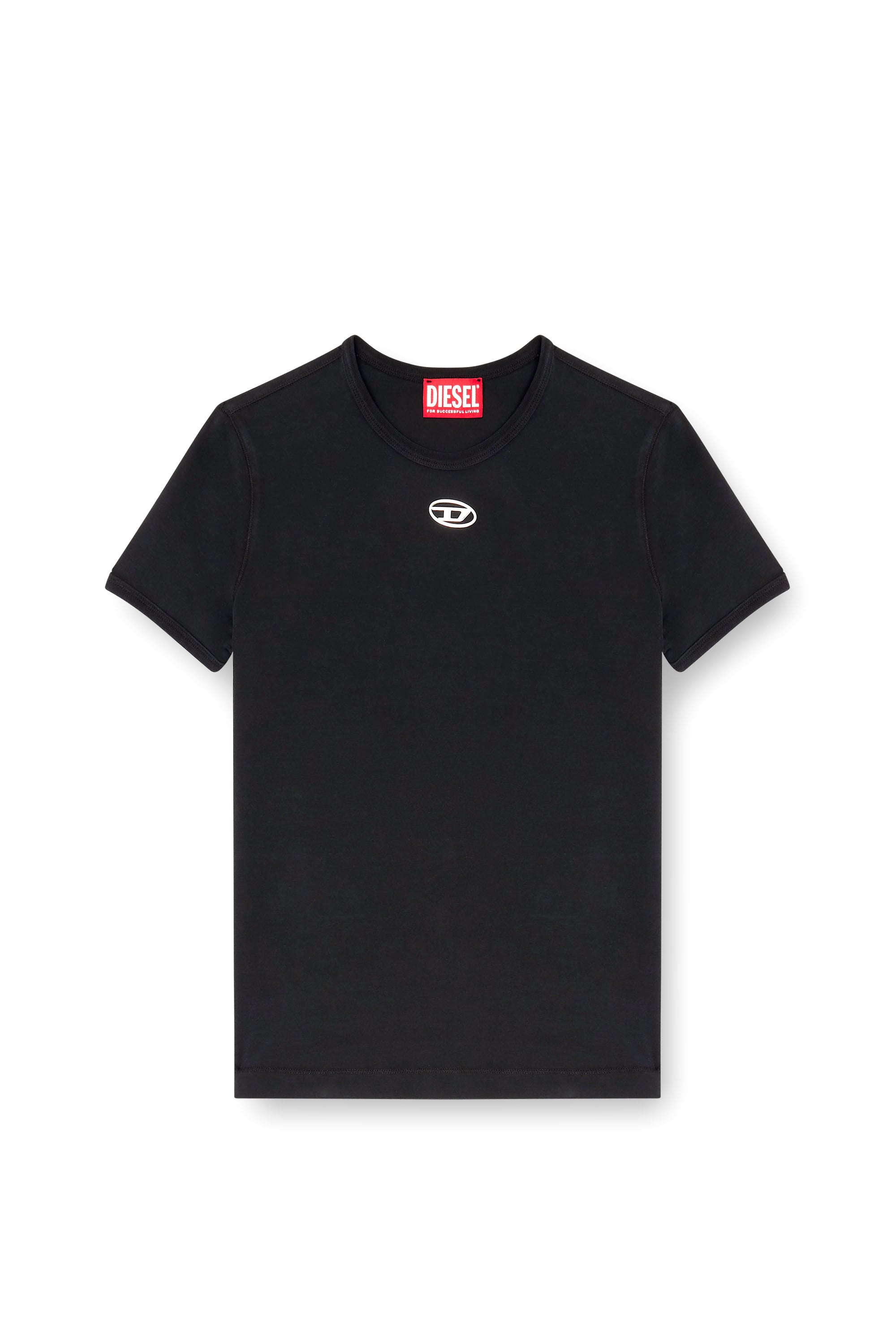 Diesel - T-UNCUTIESLONG-OD, Woman's Slim T-shirt with metallic Oval D in Black - 3