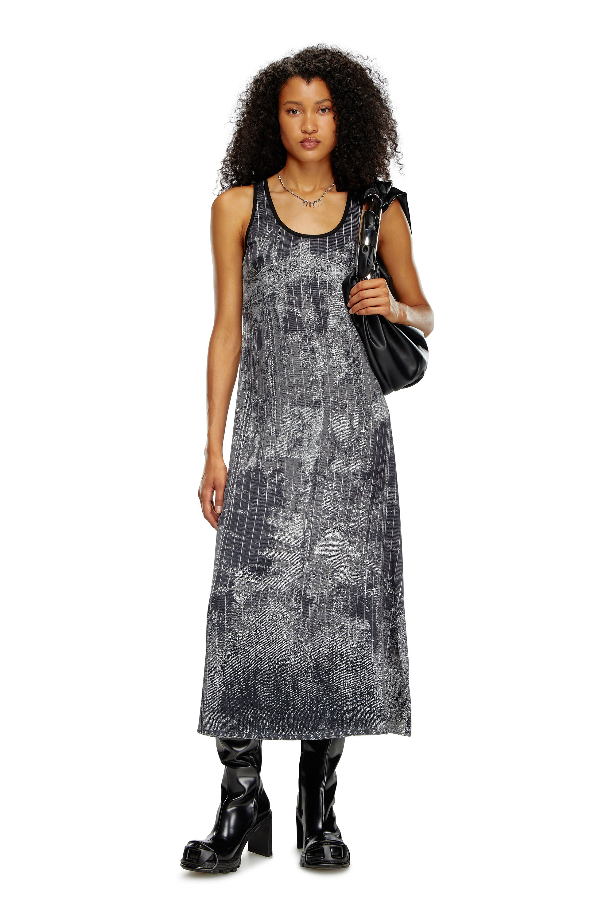 Diesel - D-SCREET, Woman's Midi dress with print of pinstripe denim in Black - 2