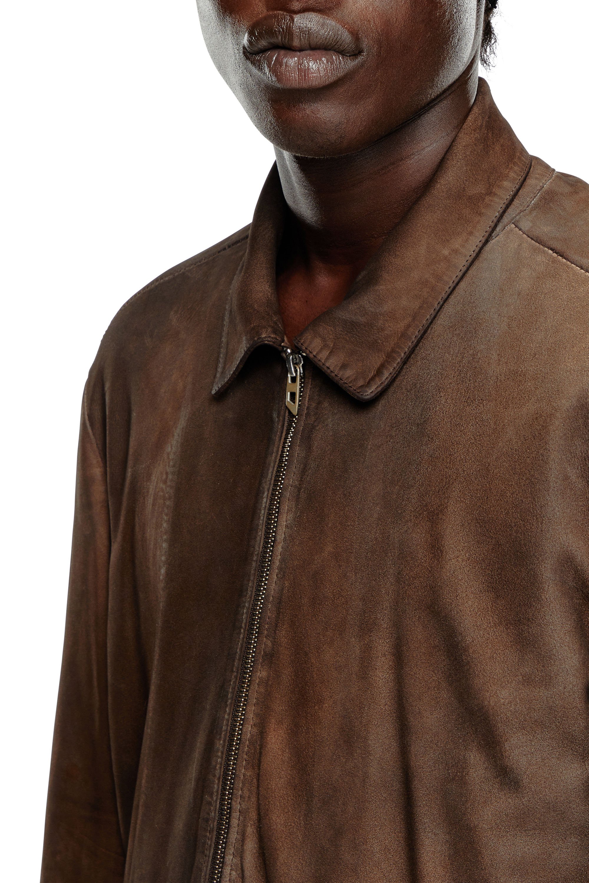Diesel - L-CROMBE, Man Blouson jacket in treated leather in Brown - Image 5