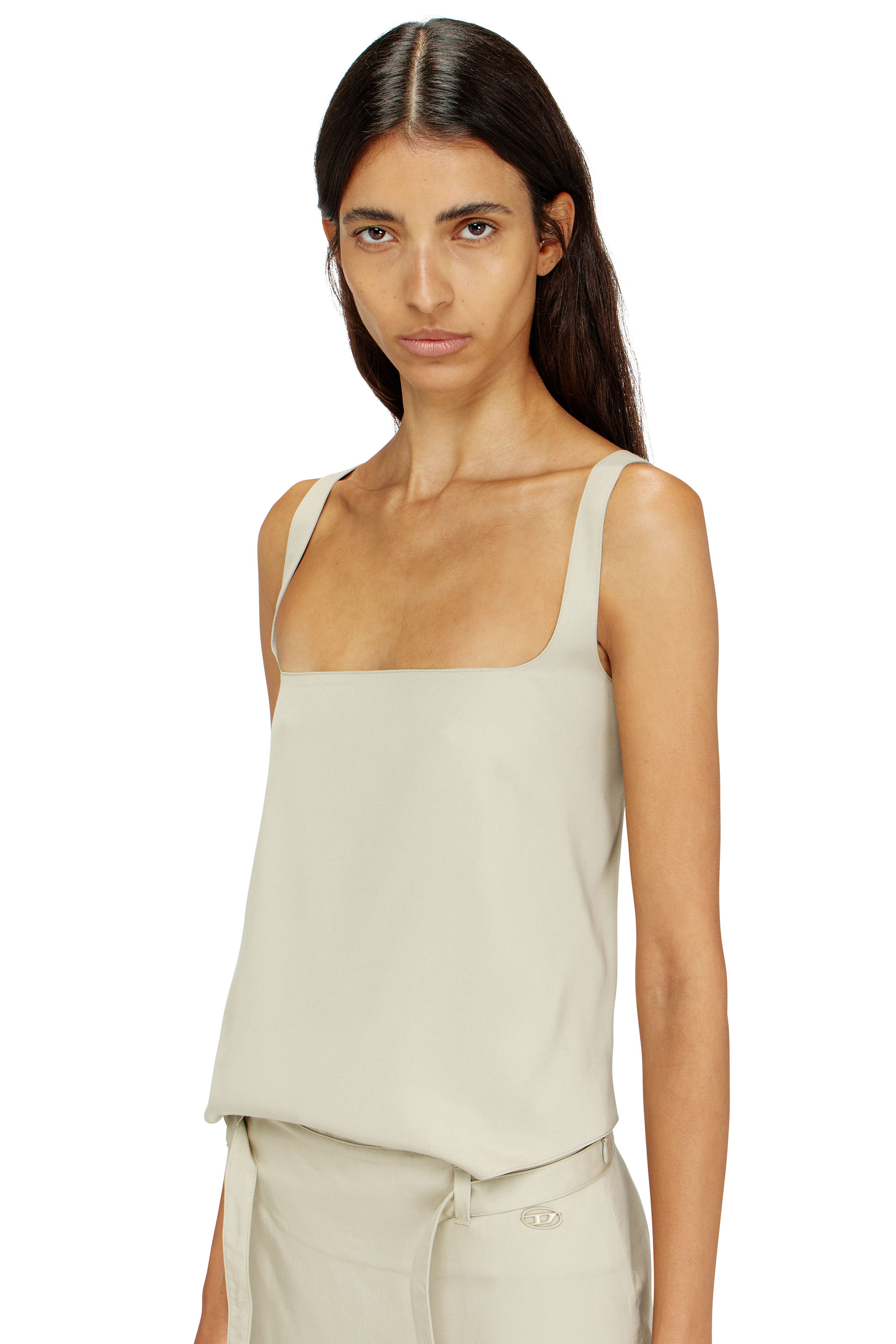 Diesel - D-SANA, Woman's Open-back midi apron dress in lyocell in Beige - 4
