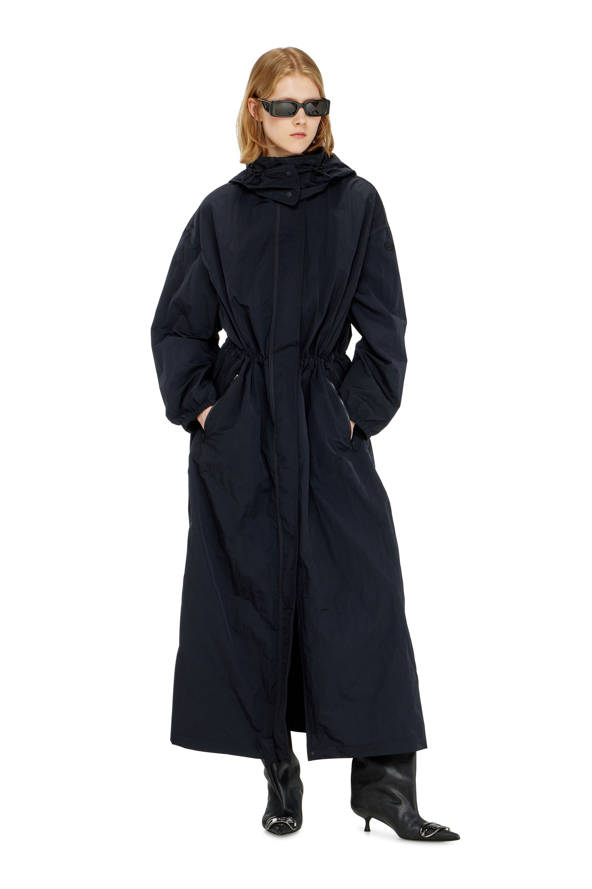 Diesel - G-ASTER-T1, Woman's Nylon trench coat with detachable hood in Night Blue - 1