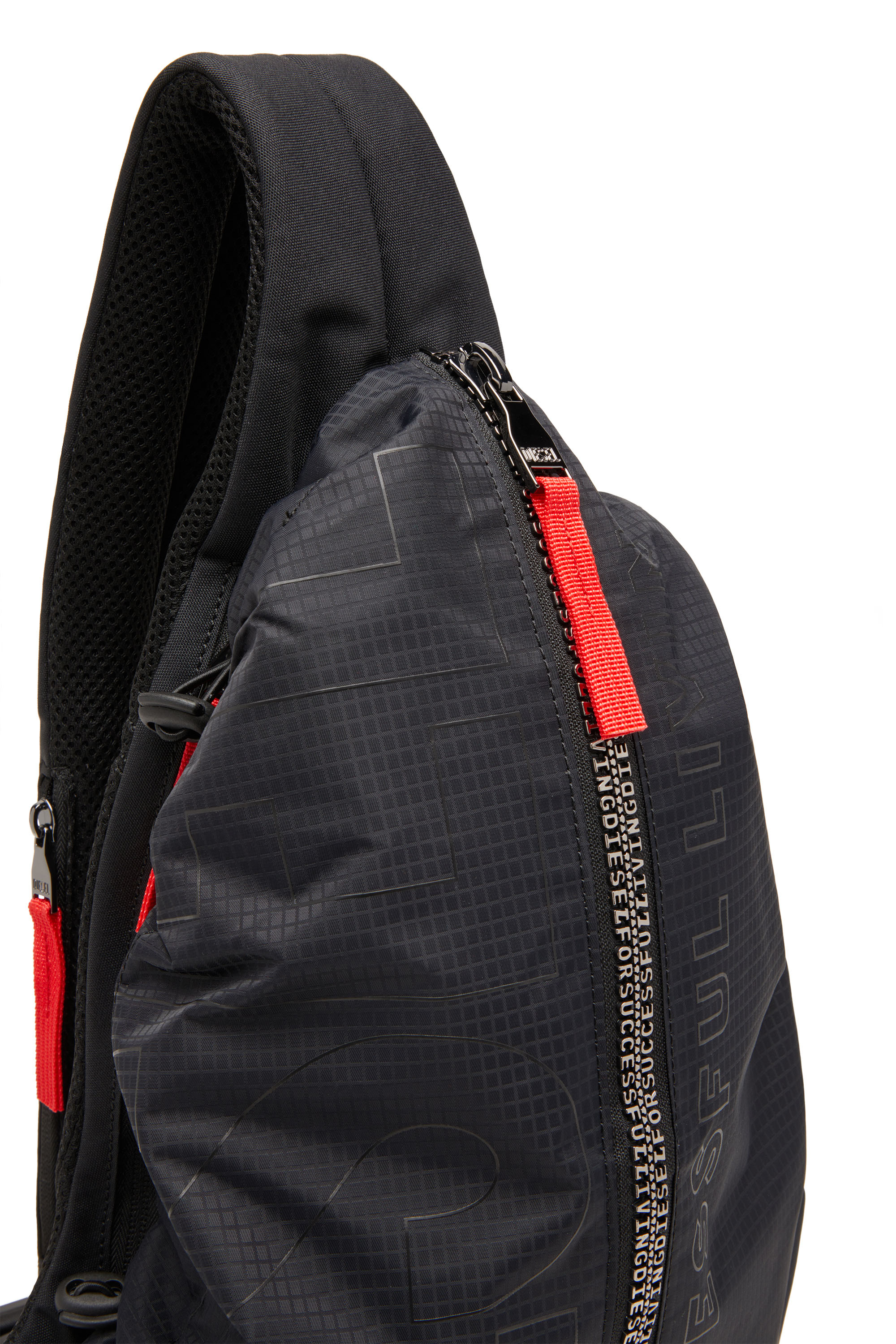 Diesel - ZIP-D SLING BAG X, Man's Zip-D-Sling backpack in check-jacquard shell in Black - 5