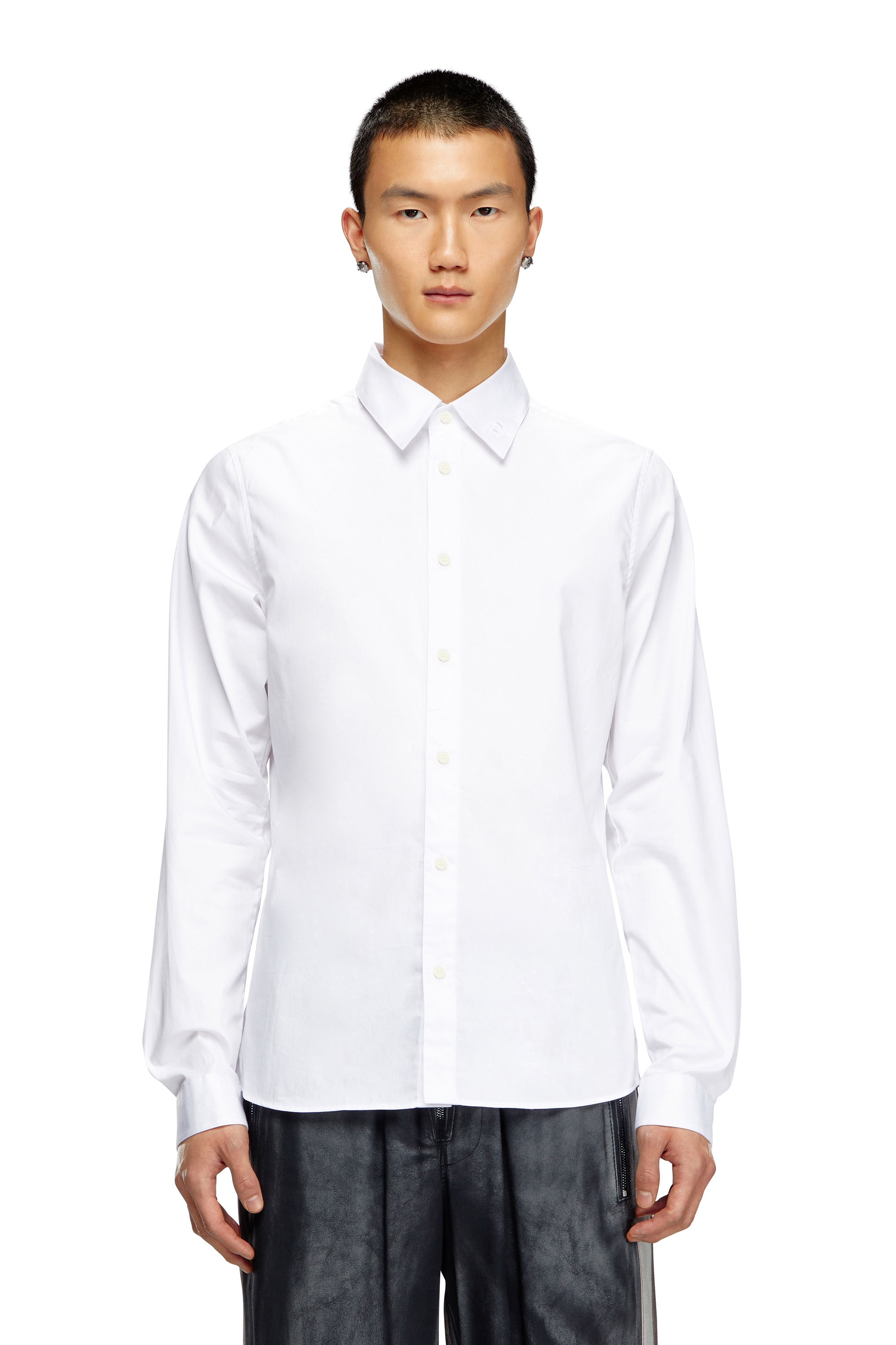 Diesel - S-FITTY-A, Man Formal shirt with logo-embroidered collar in White - Image 1