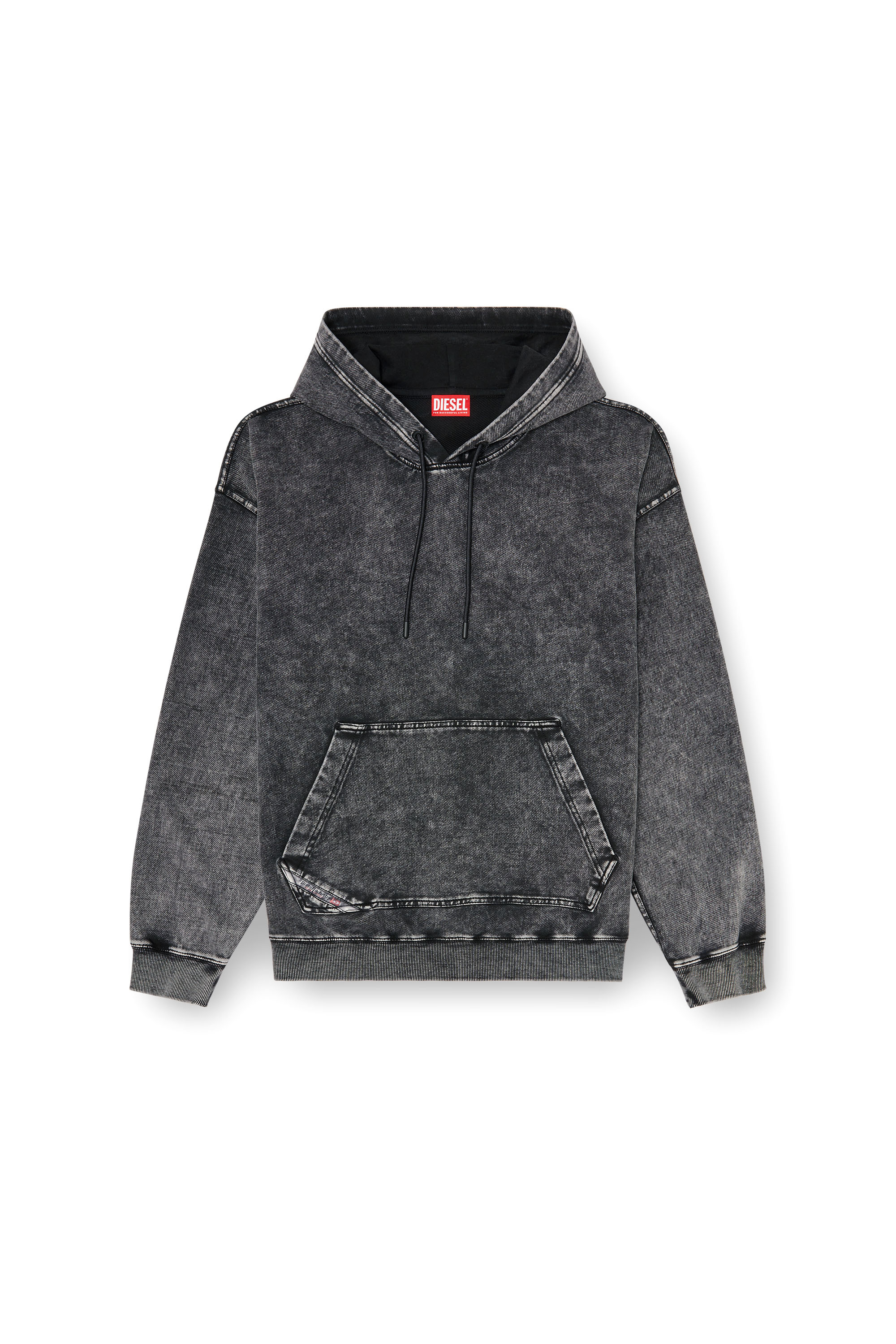 Diesel - S-BOXT-HOOD-TUK, Man's Treated denim-effect hoodie in Dark grey - 2