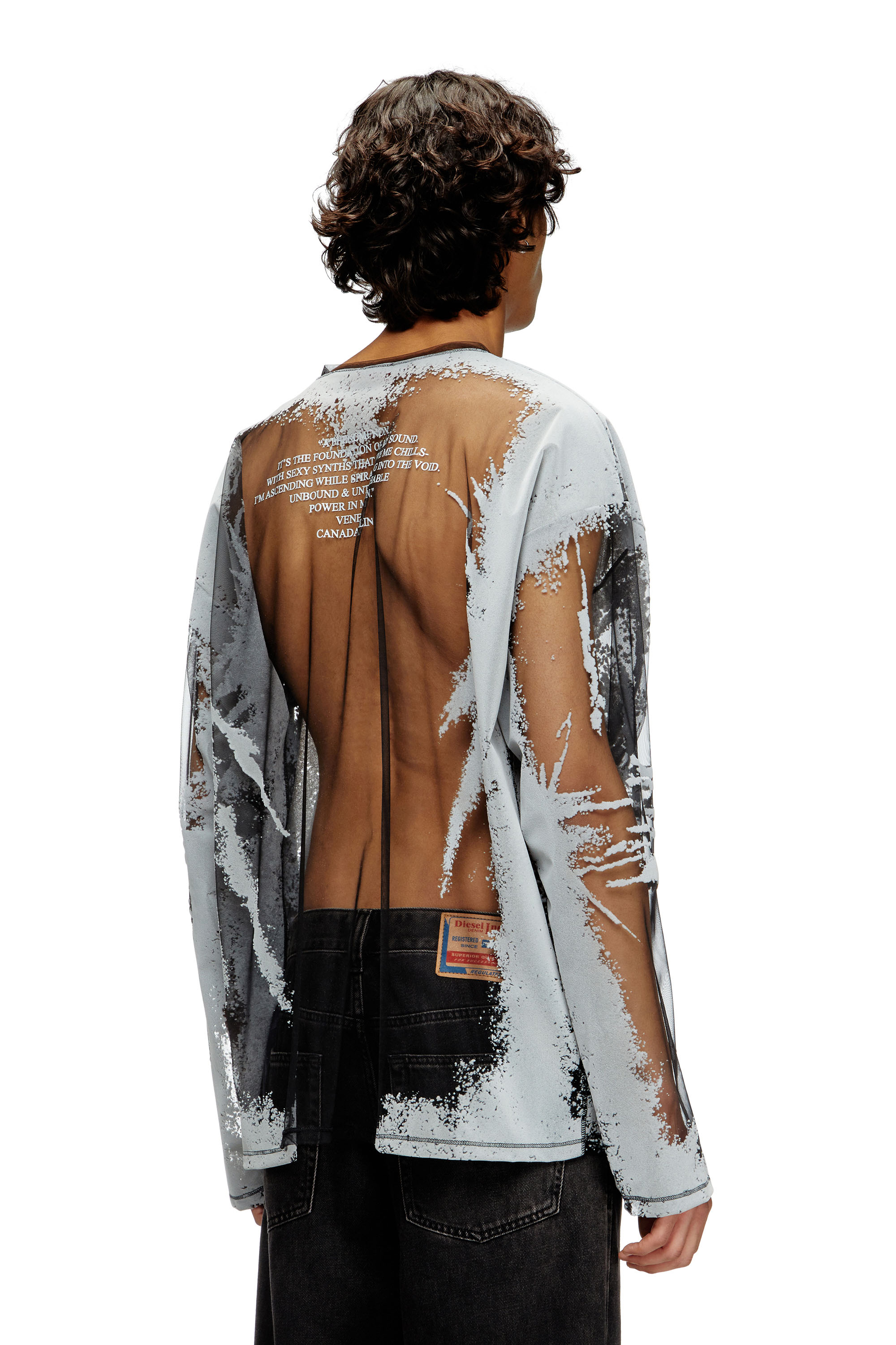 Diesel - T-HASSAN-LS-A, Unisex's Long-sleeve nylon T-shirt with lyrics print in Black - 4