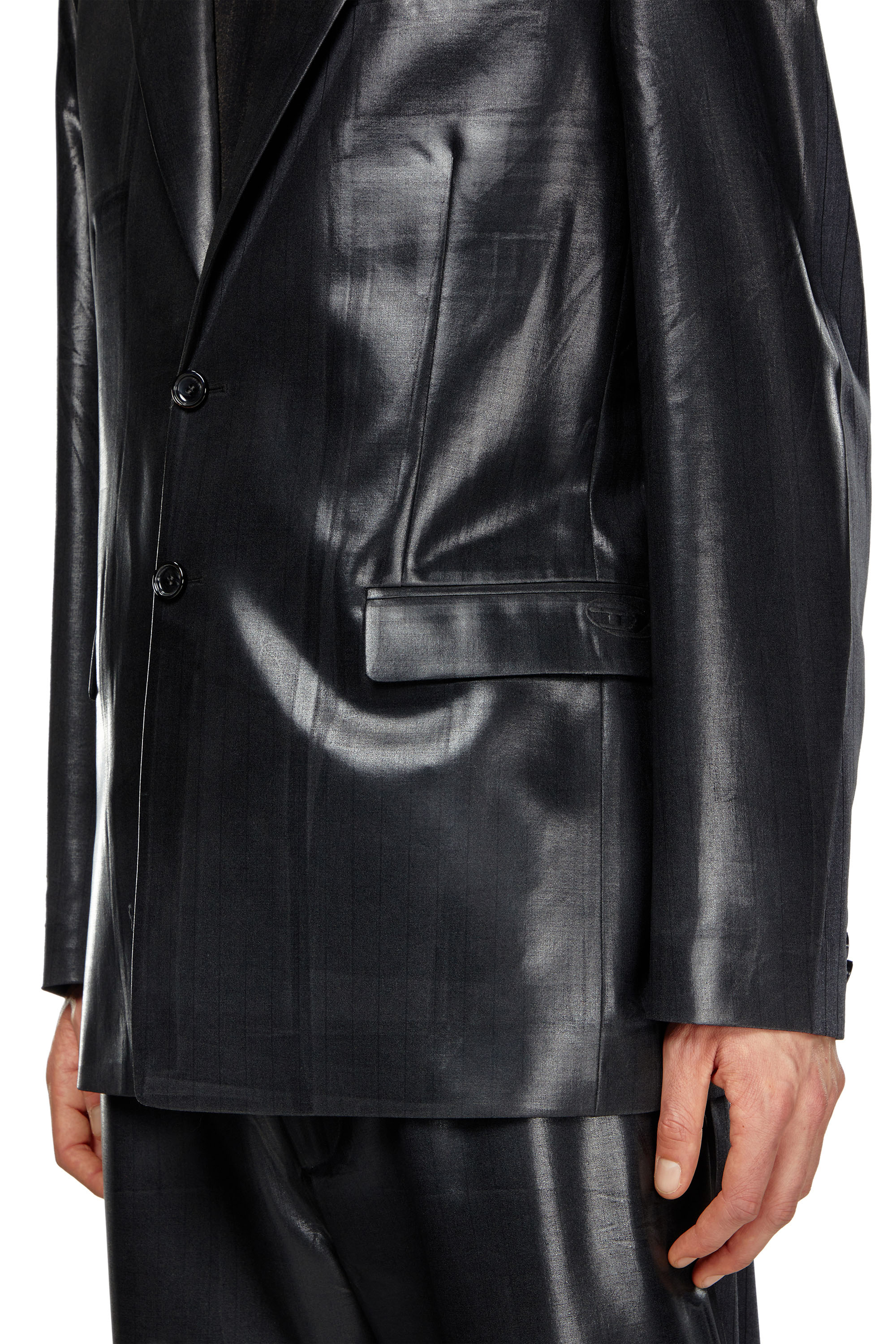 Diesel - J-STANLEY, Man Pinstripe blazer with coated front in Black - Image 5