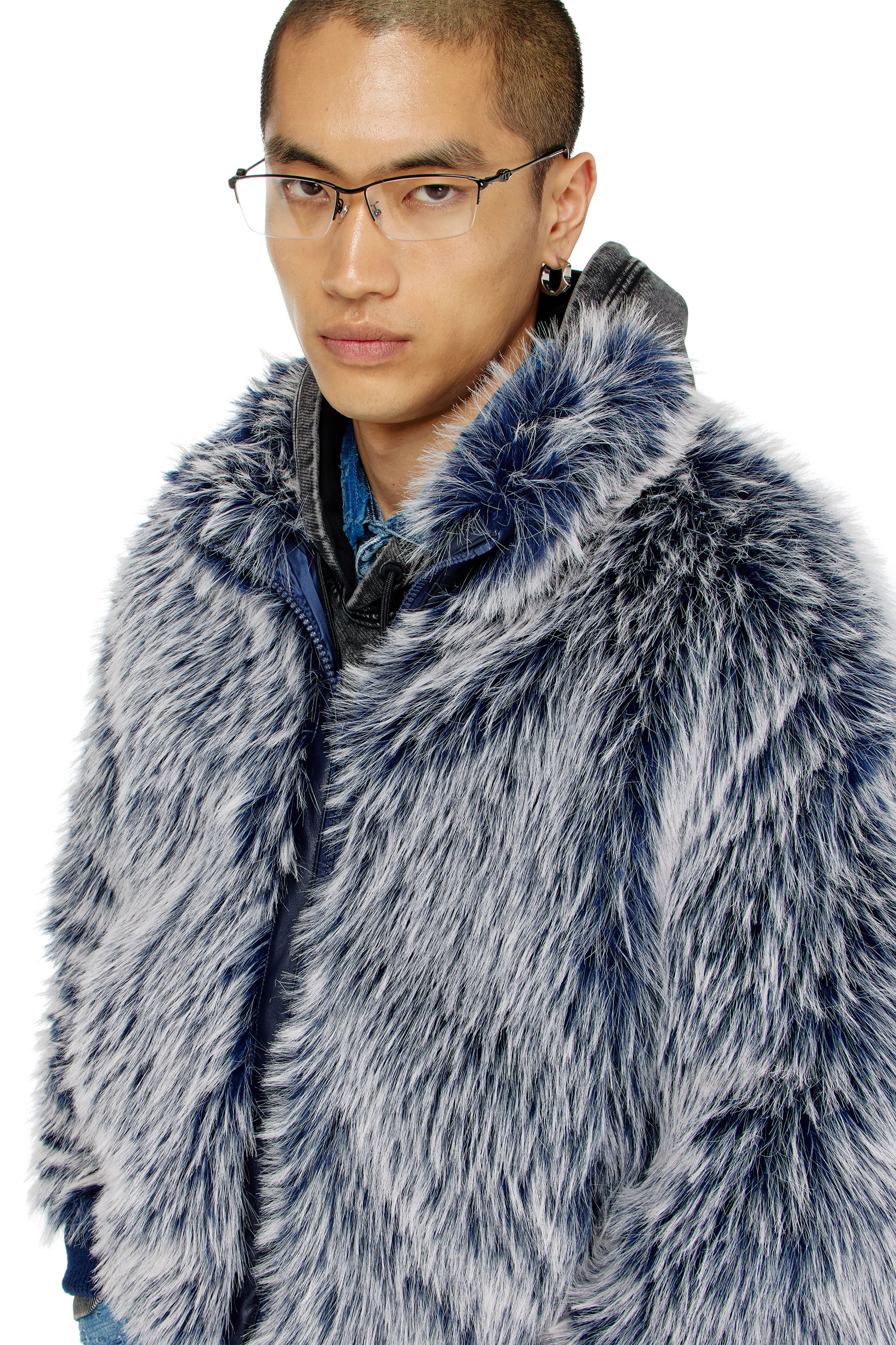 Diesel - W-VICTOR, Man's Shaggy winter jacket in Medium blue - 5