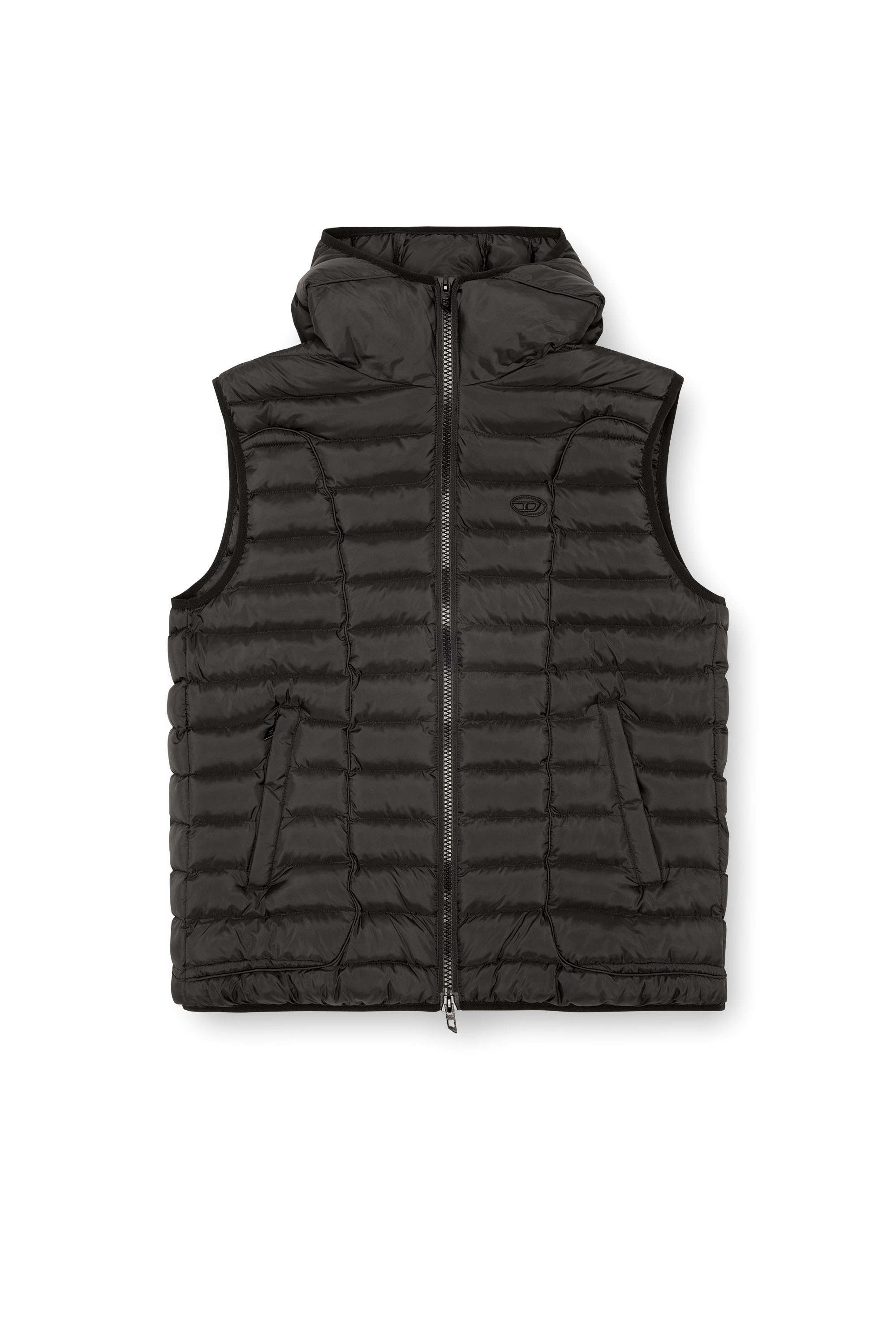 Diesel - W-TEMPLE, Man Hooded puffer vest in light nylon in Black - Image 3