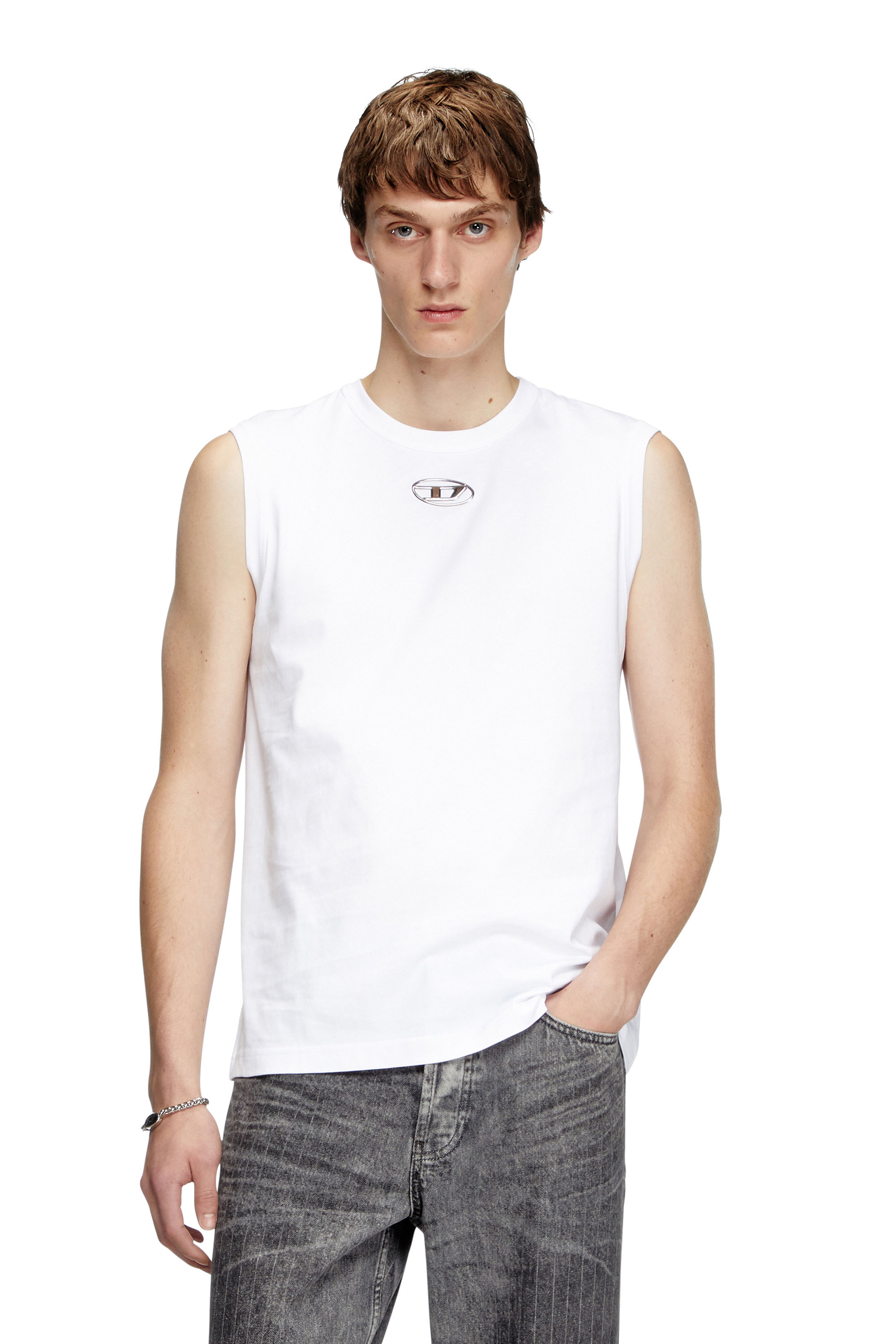 Diesel - T-BISCO-OD, Man's Tank top with metallic Oval D in White - 1