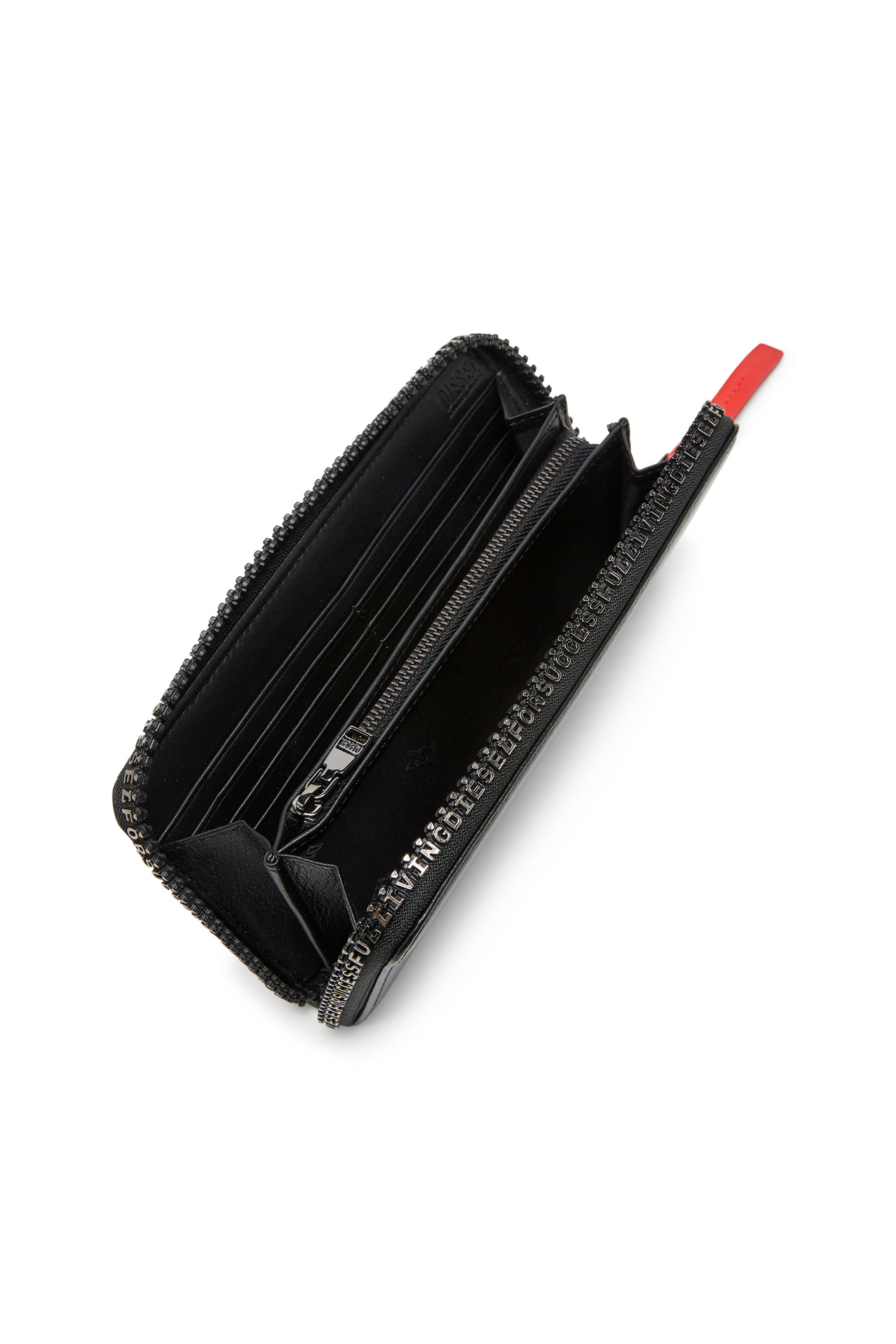 Diesel - ZIP-D CONTINETAL L, Man Long leather wallet with logo zip in Black - Image 3