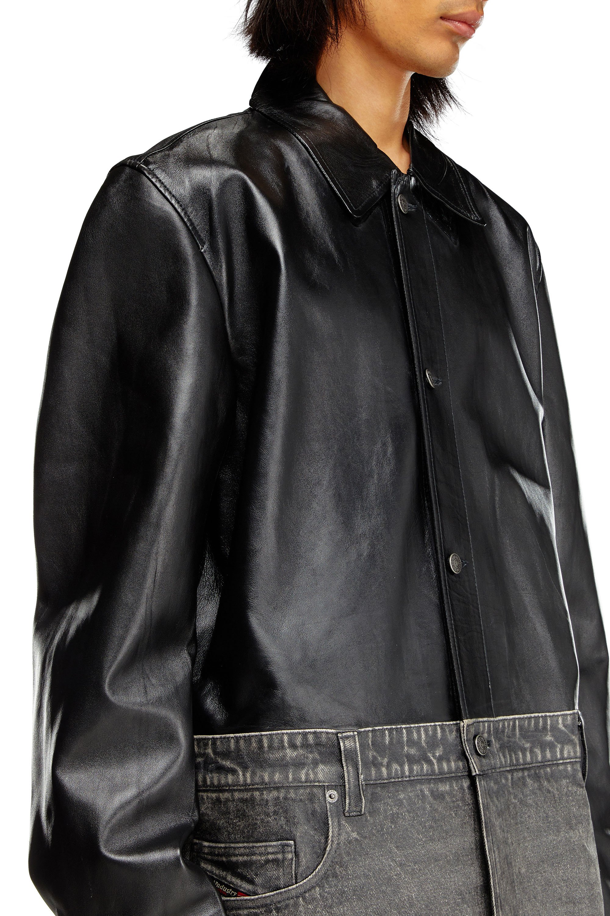 Diesel - L-BRETCH, Man Leather and denim shirt jacket in Black - Image 4