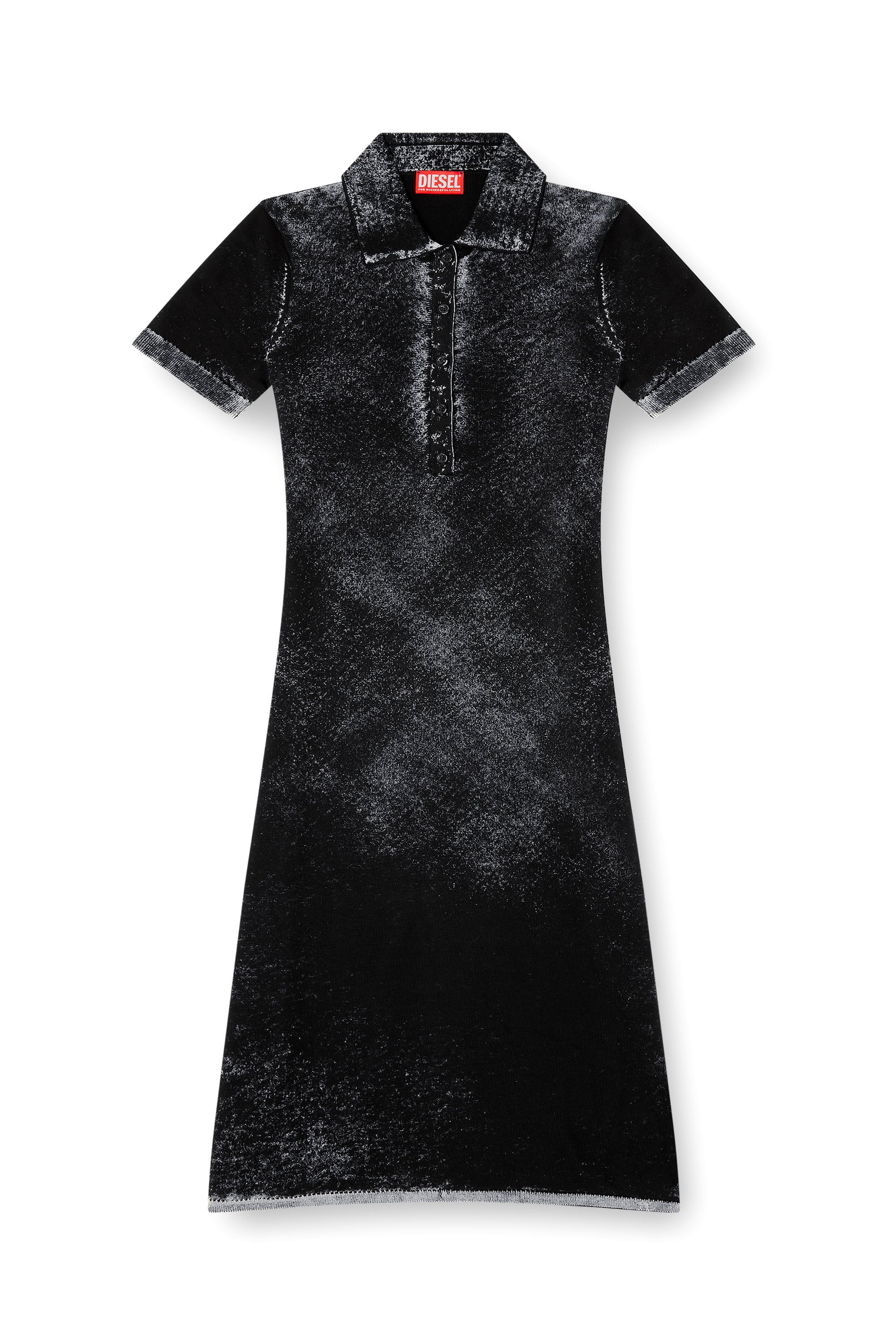 Diesel - M-LOURENS, Woman's Midi polo dress in reverse-printed knit in Black - 3
